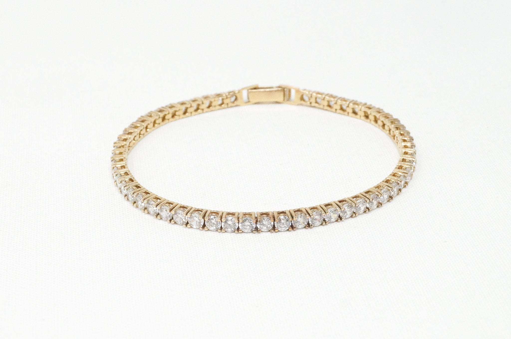 Vintage Art Deco Mid Century Cz Gold Vermeil Sterling Silver Tennis Bracelet