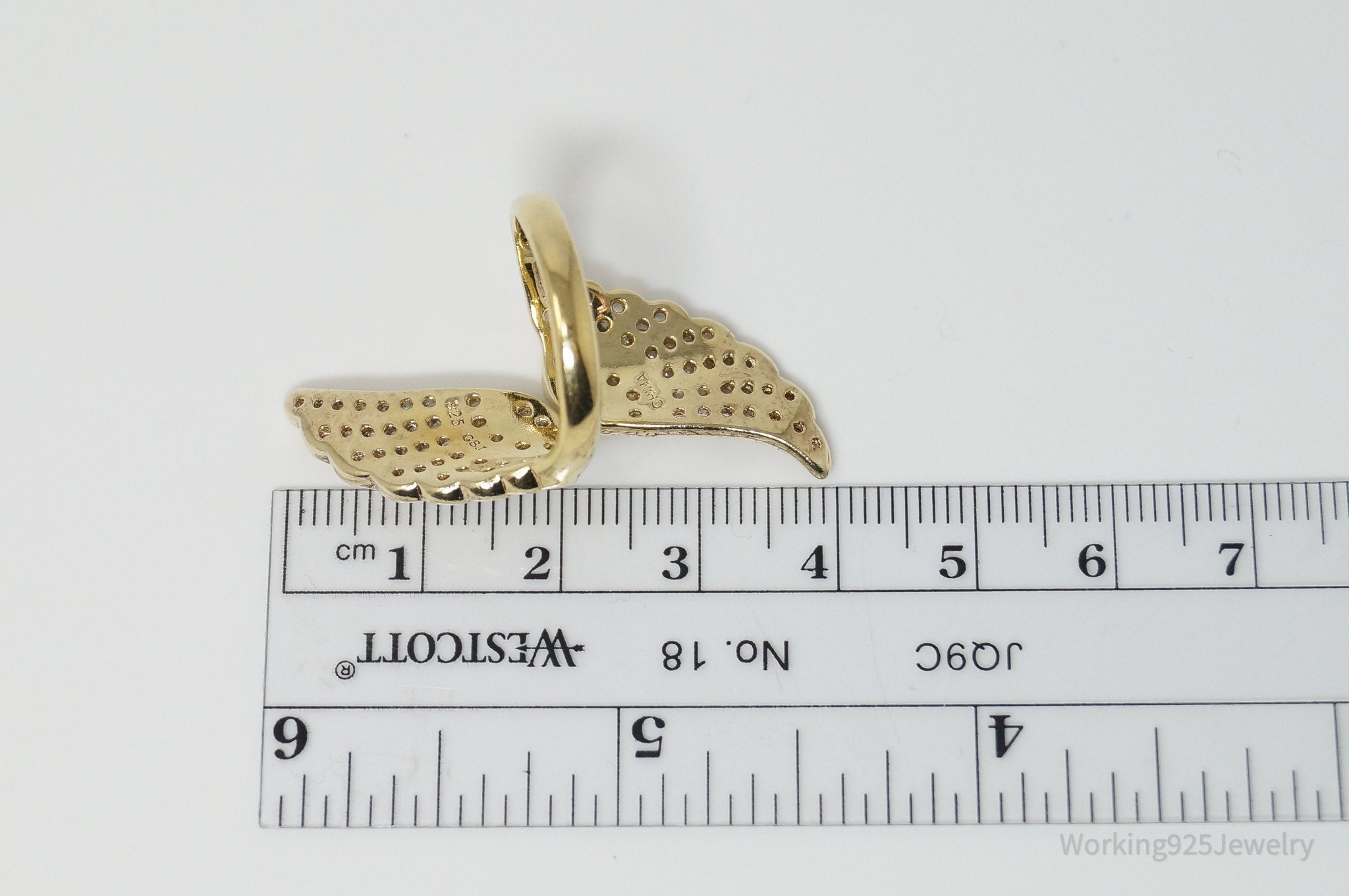 Vintage Designer GSJ CZ Gold Vermeil Wings Sterling Silver Ring - Sz 6.5