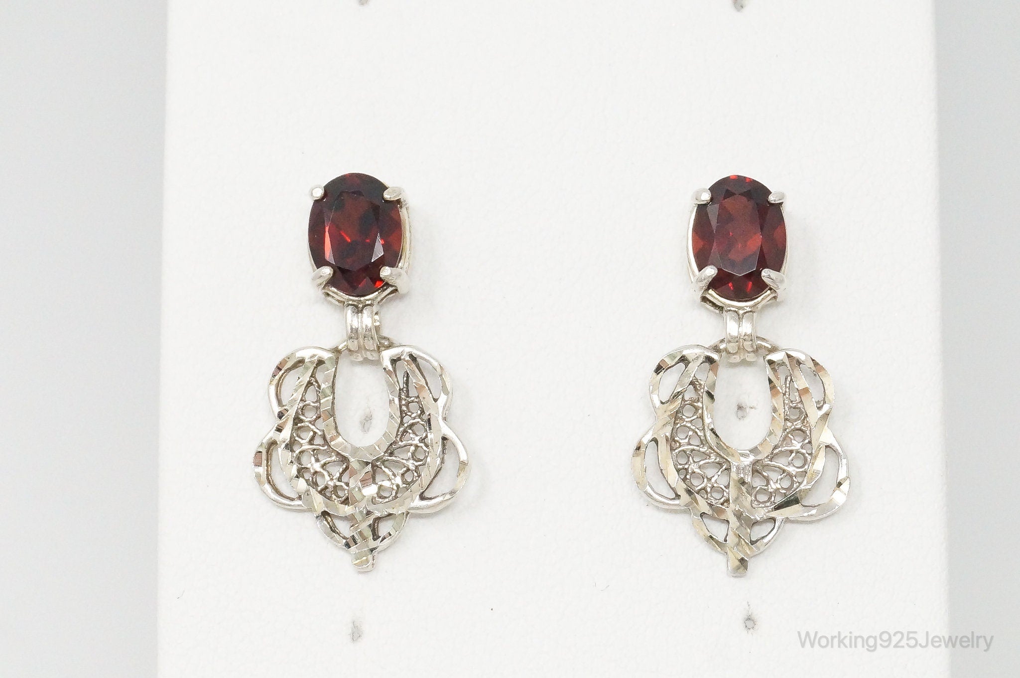 Vintage Designer Garnet Sterling Silver Earrings