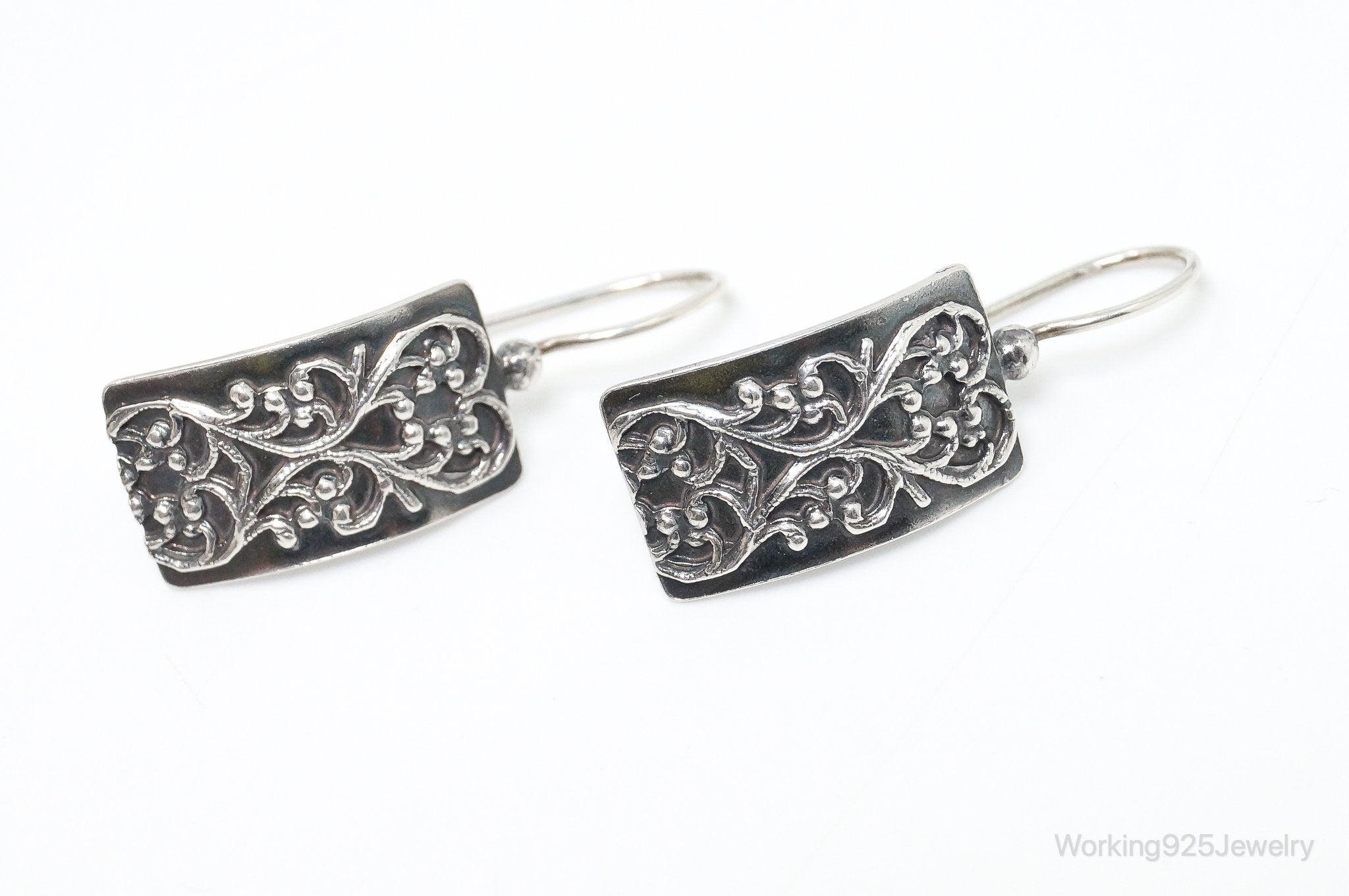 Vintage Designer Silpada Scroll Heart Square Sterling Silver Earrings