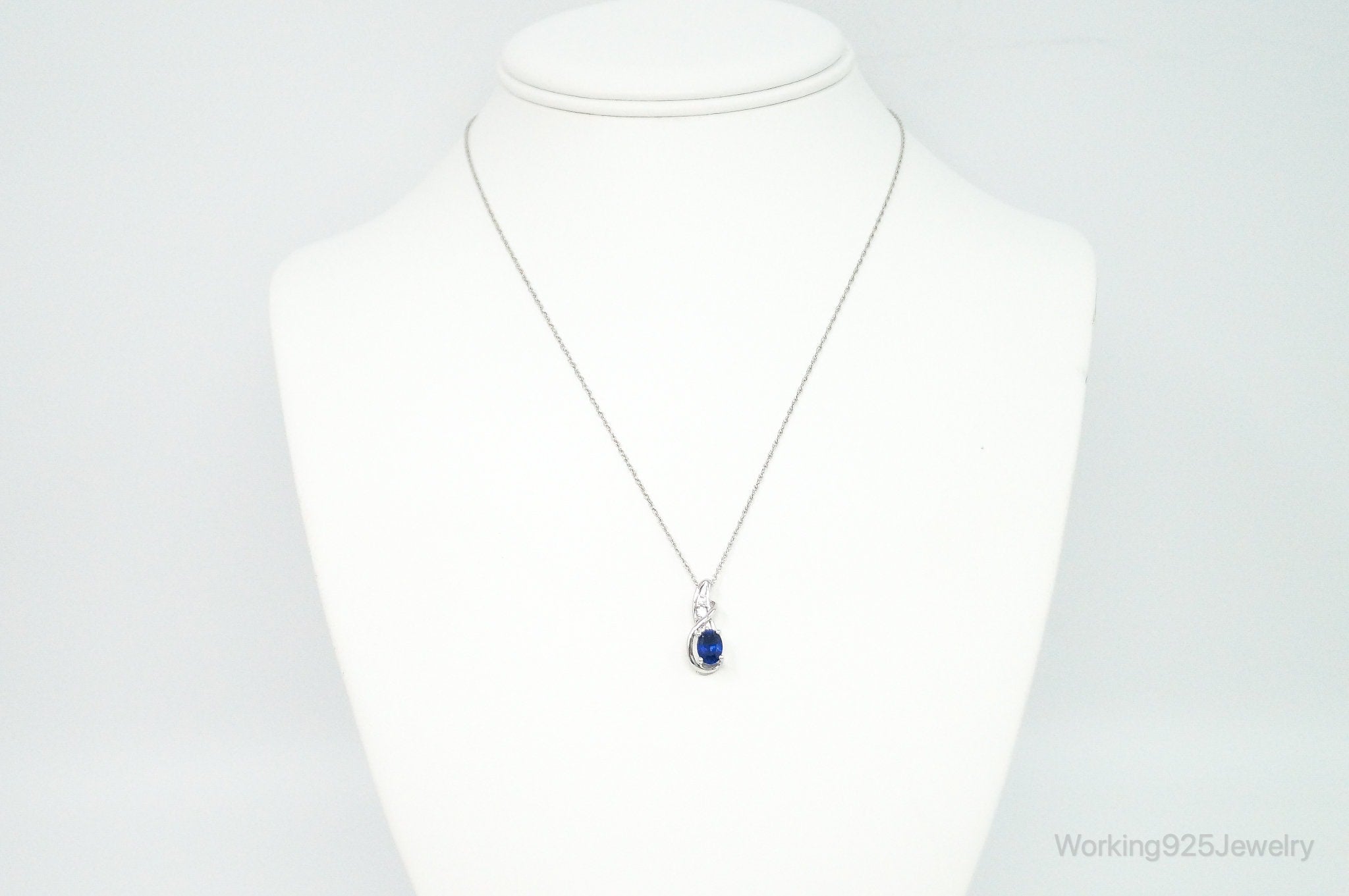 Designer SUN Lab Sapphire Cubic Zirconia Sterling Silver Necklace