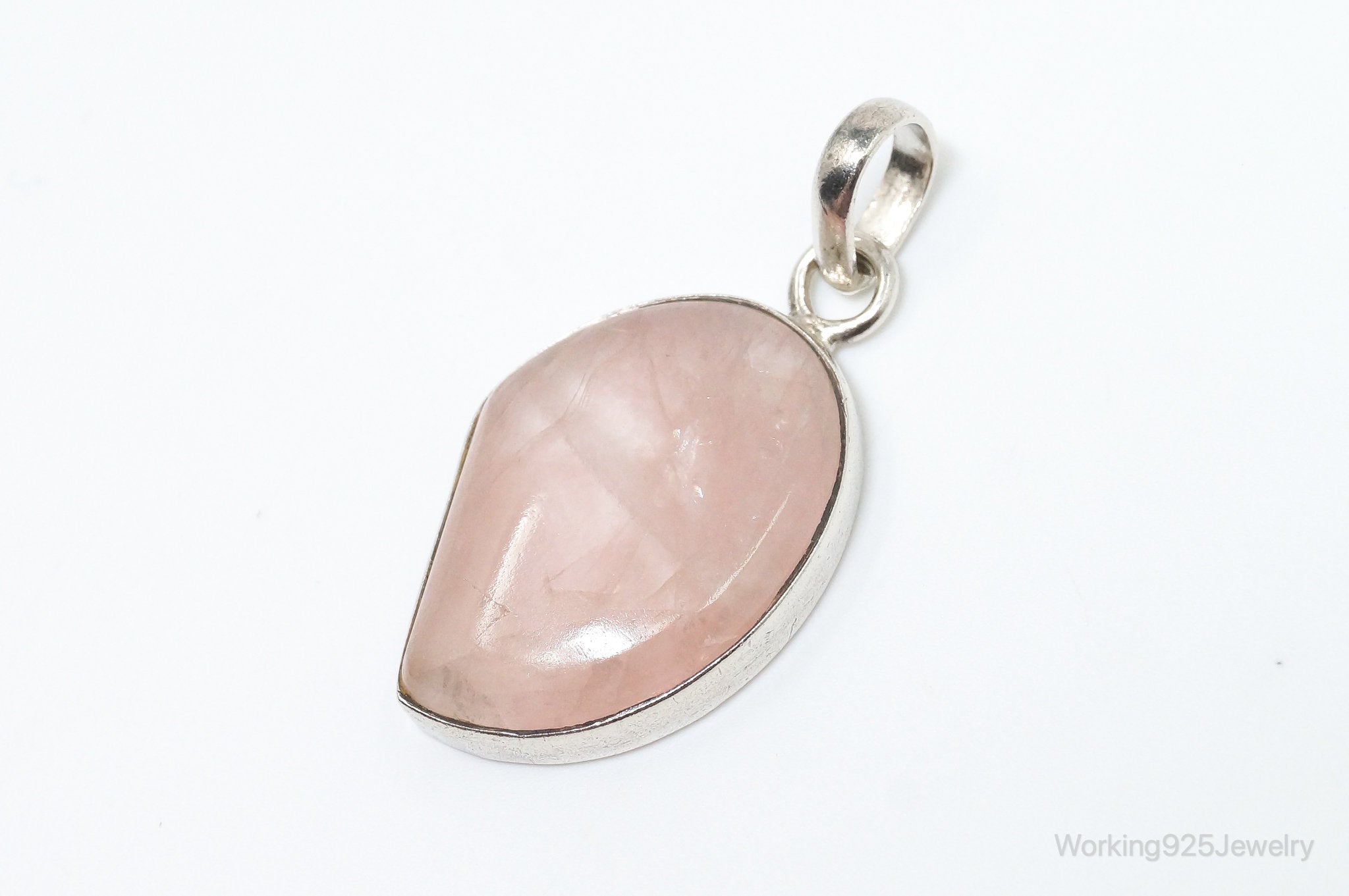 Large Vintage Rose Quartz Sterling Silver Necklace Pendant