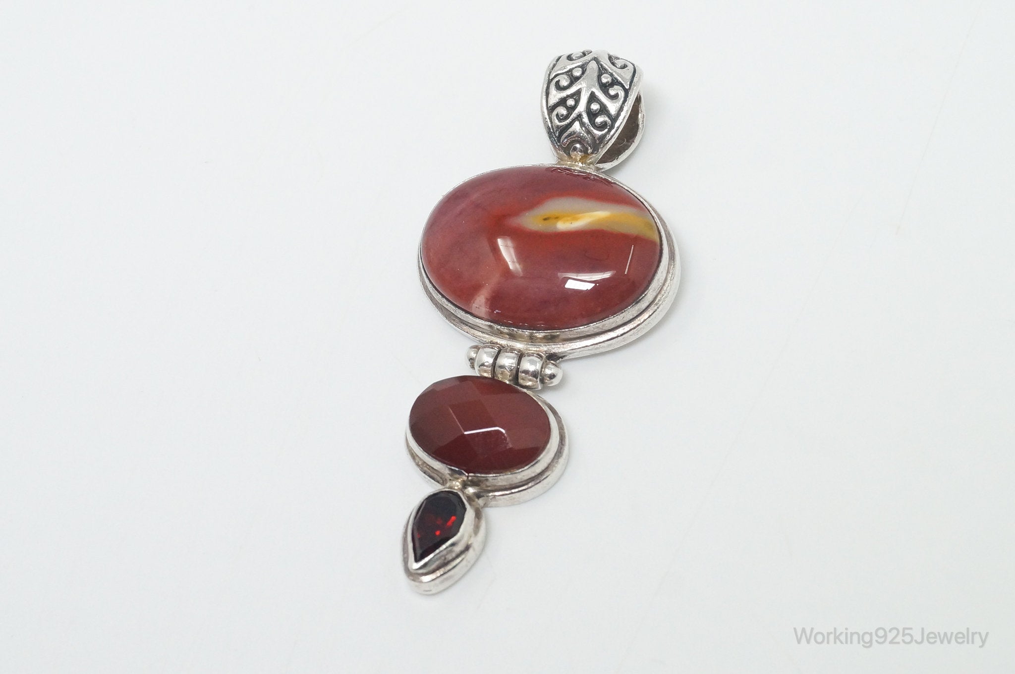 Vintage Designer AF Mookaite Jasper Carnelian Garnet Sterling Silver Pendant