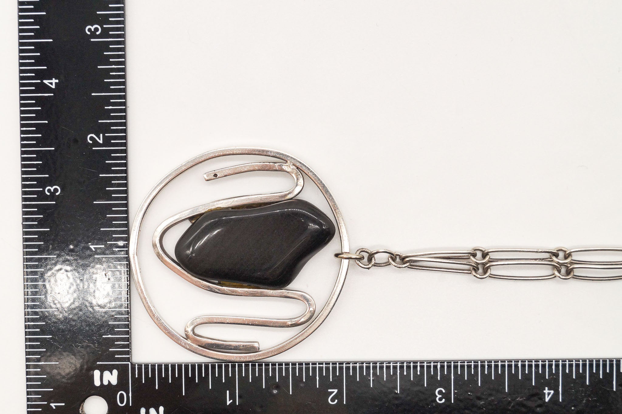 Vintage Black Onyx Modernist Silver Chain Necklace