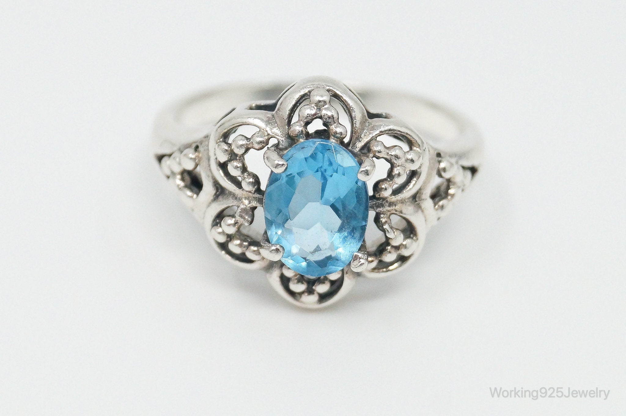 Vintage Blue Topaz Sterling Silver Ring - Size 7