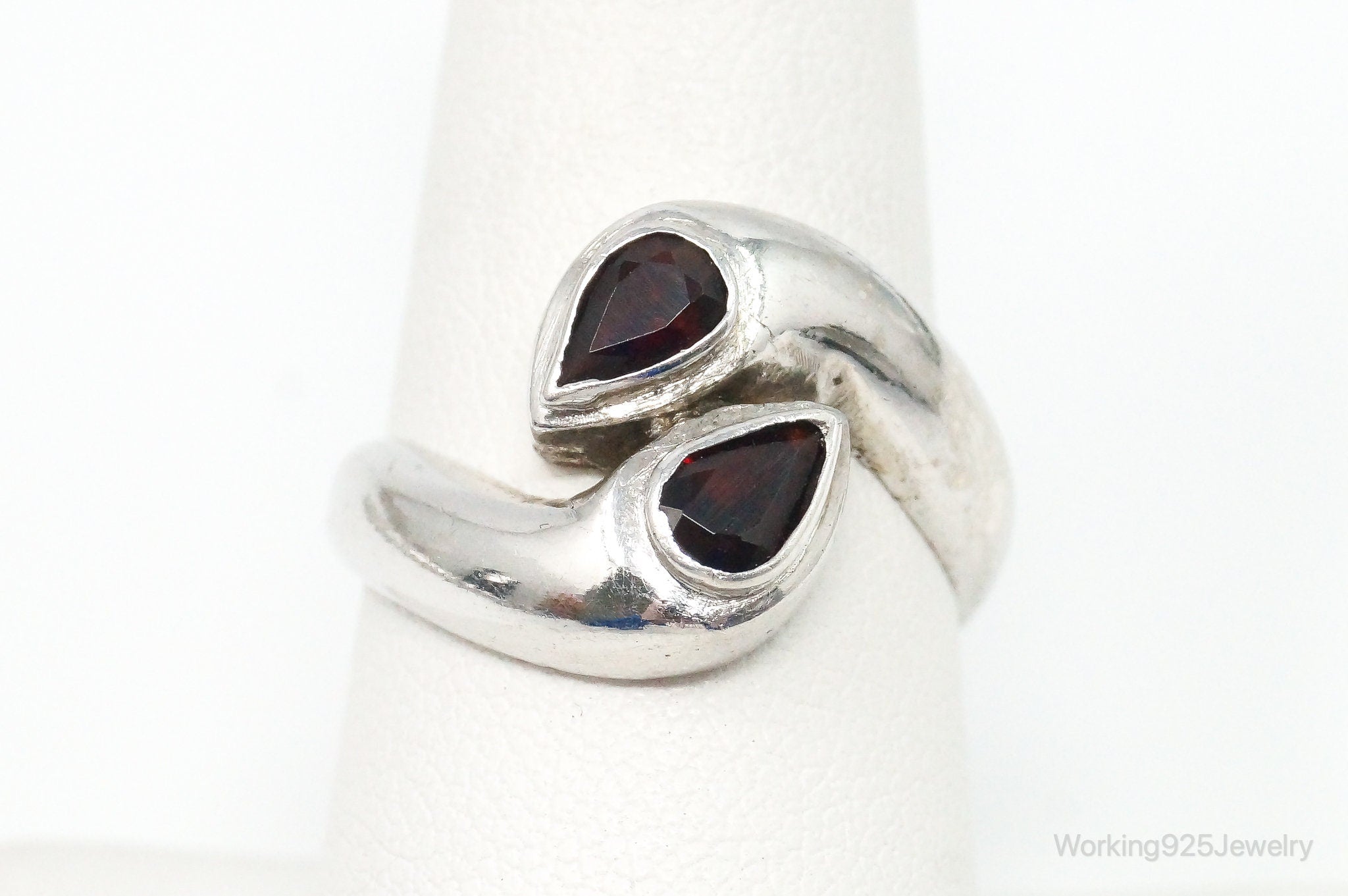 Vintage Garnet Sterling Silver Ring - Size 8