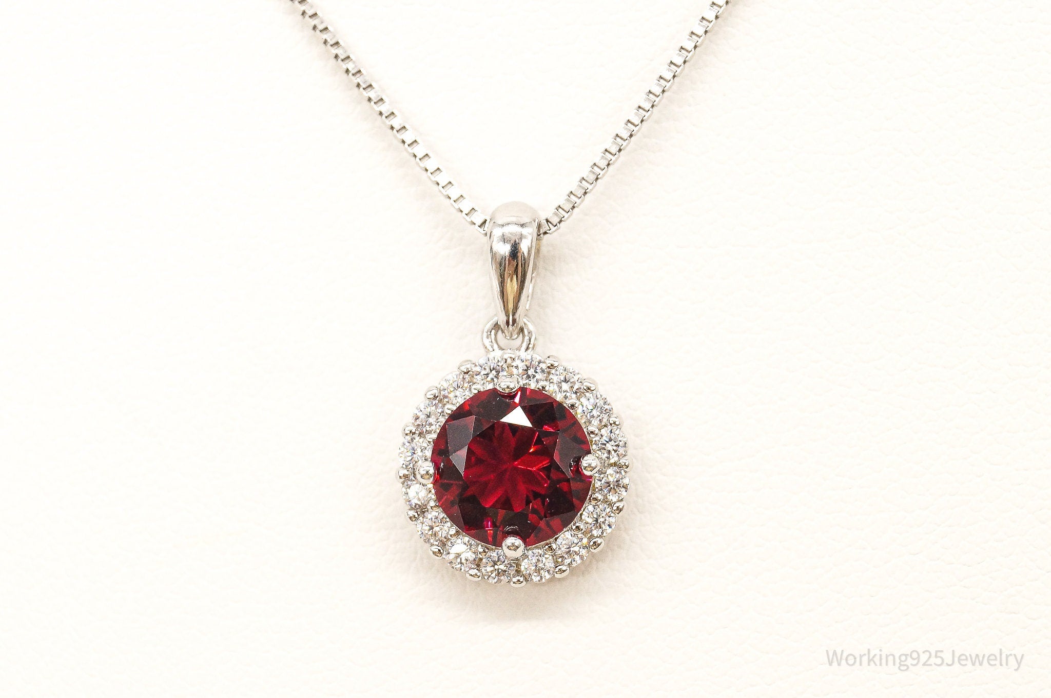 Red & White Cubic Zirconia Sterling Silver Necklace