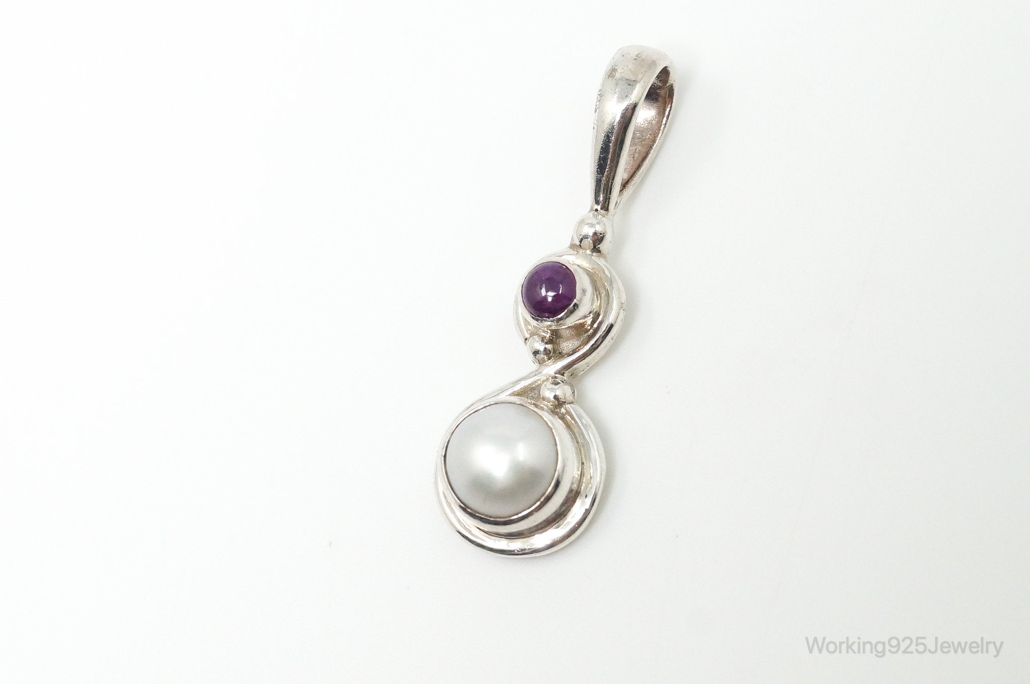 Vintage Designer SAJEN Amethyst Pearl Sterling Silver Pendant