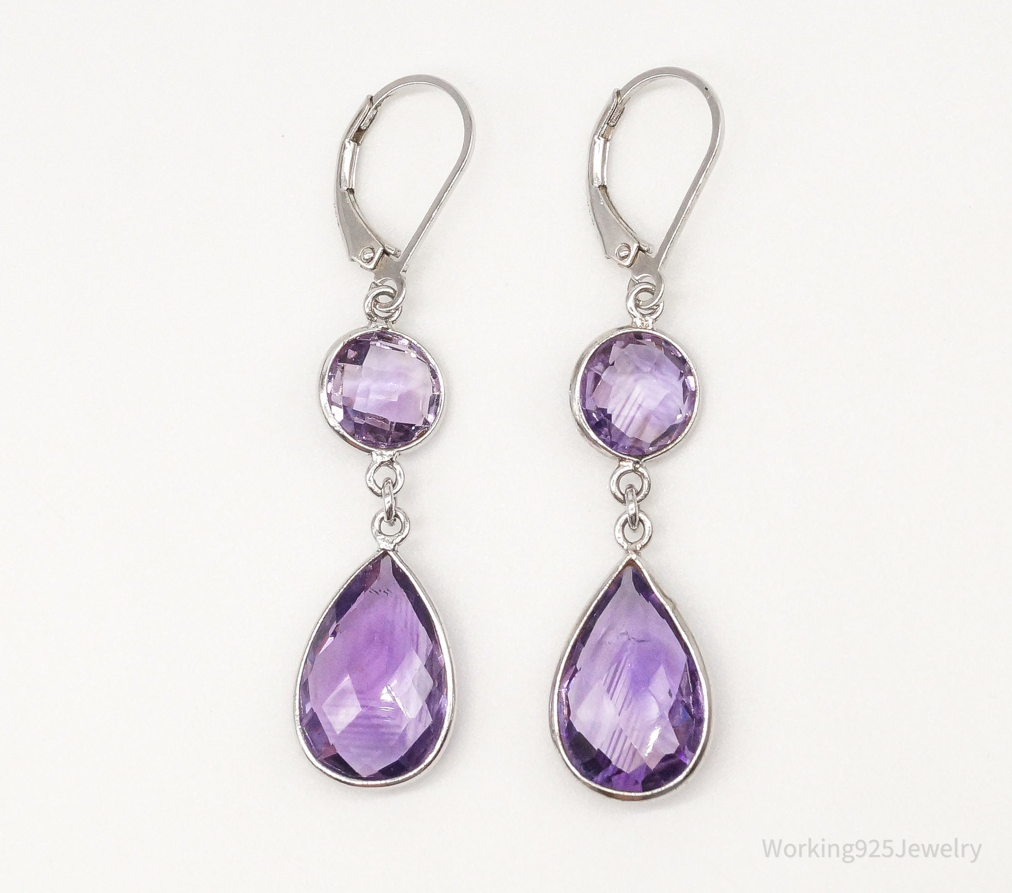 Vintage Amethyst Dangle Sterling Silver Earrings