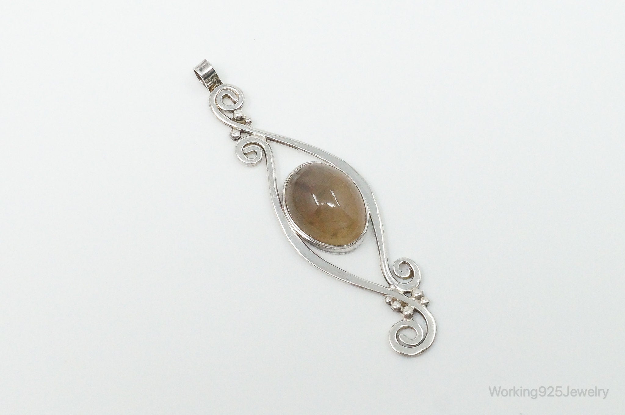 Large Vintage Brown Gemstone Sterling Silver Necklace Pendant