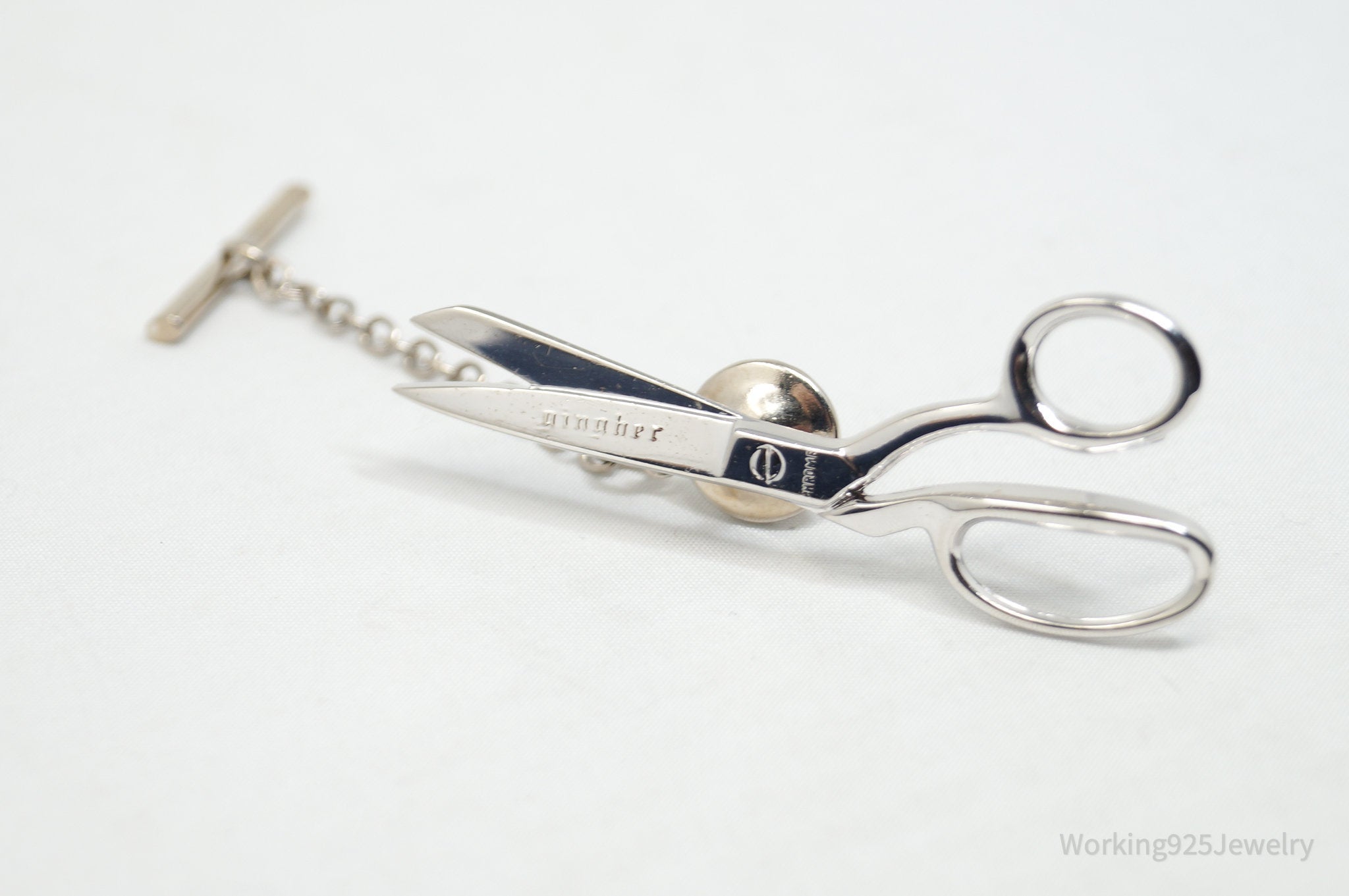 Vintage German Gingher Scissors Chrome Silver Brooch Pin