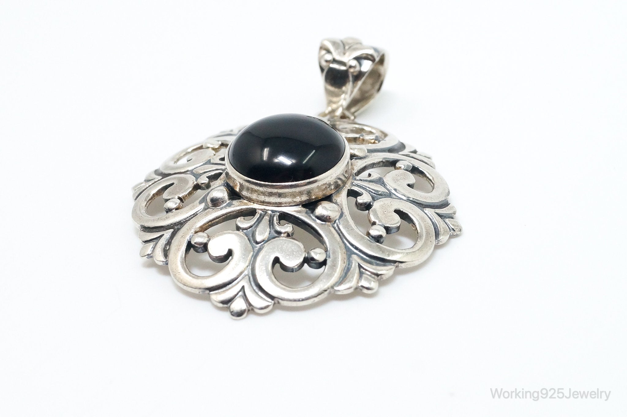 Large Vintage Mexico Designer Black Onyx Sterling Silver Pendant