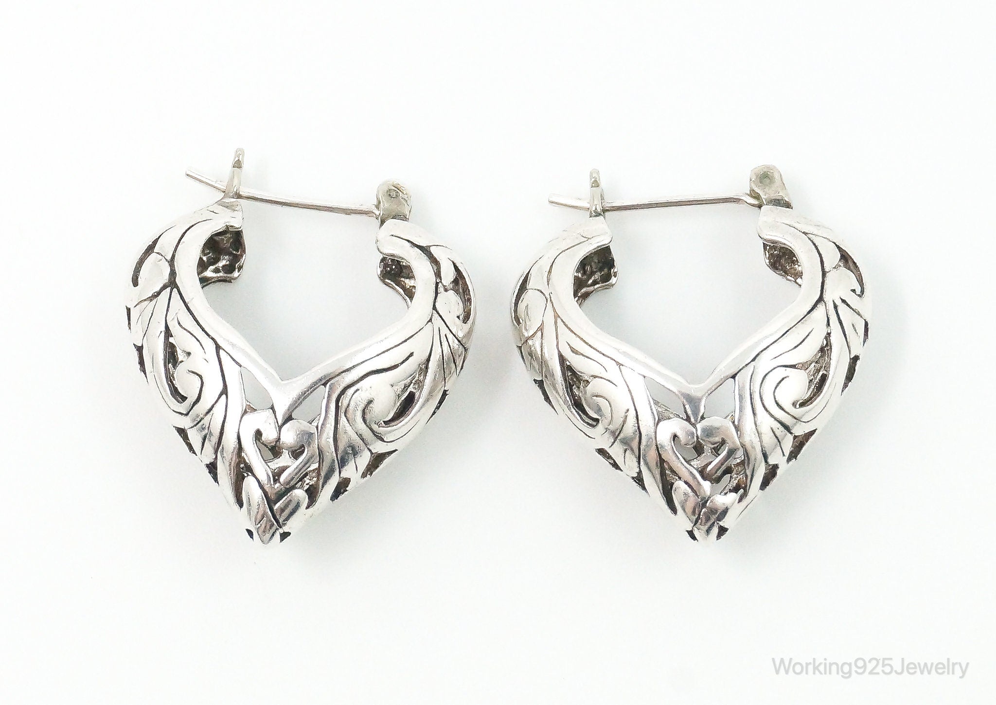 Vintage Bali Inspired Scroll Dip Sterling Silver Earrings