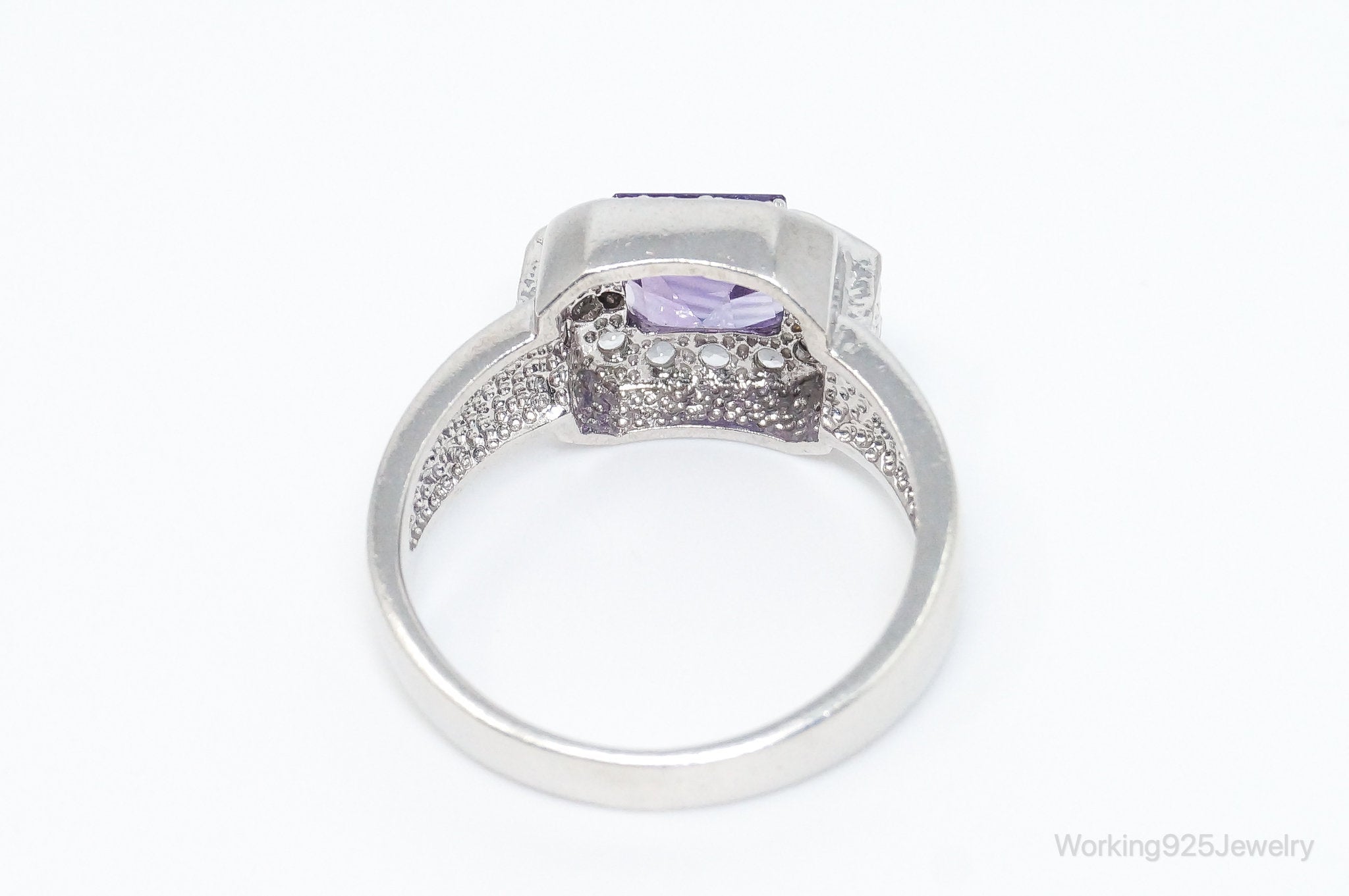 Vintage Amethyst Cubic Zirconia Art Deco Sterling Silver Ring - SZ 10.25