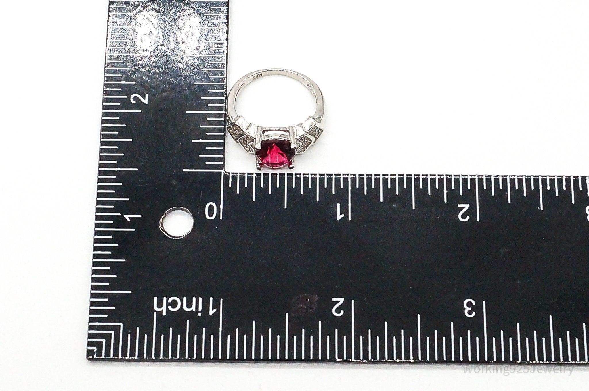 Rhodolite Garnet Cubic Zirconia Sterling Silver Ring SZ 6