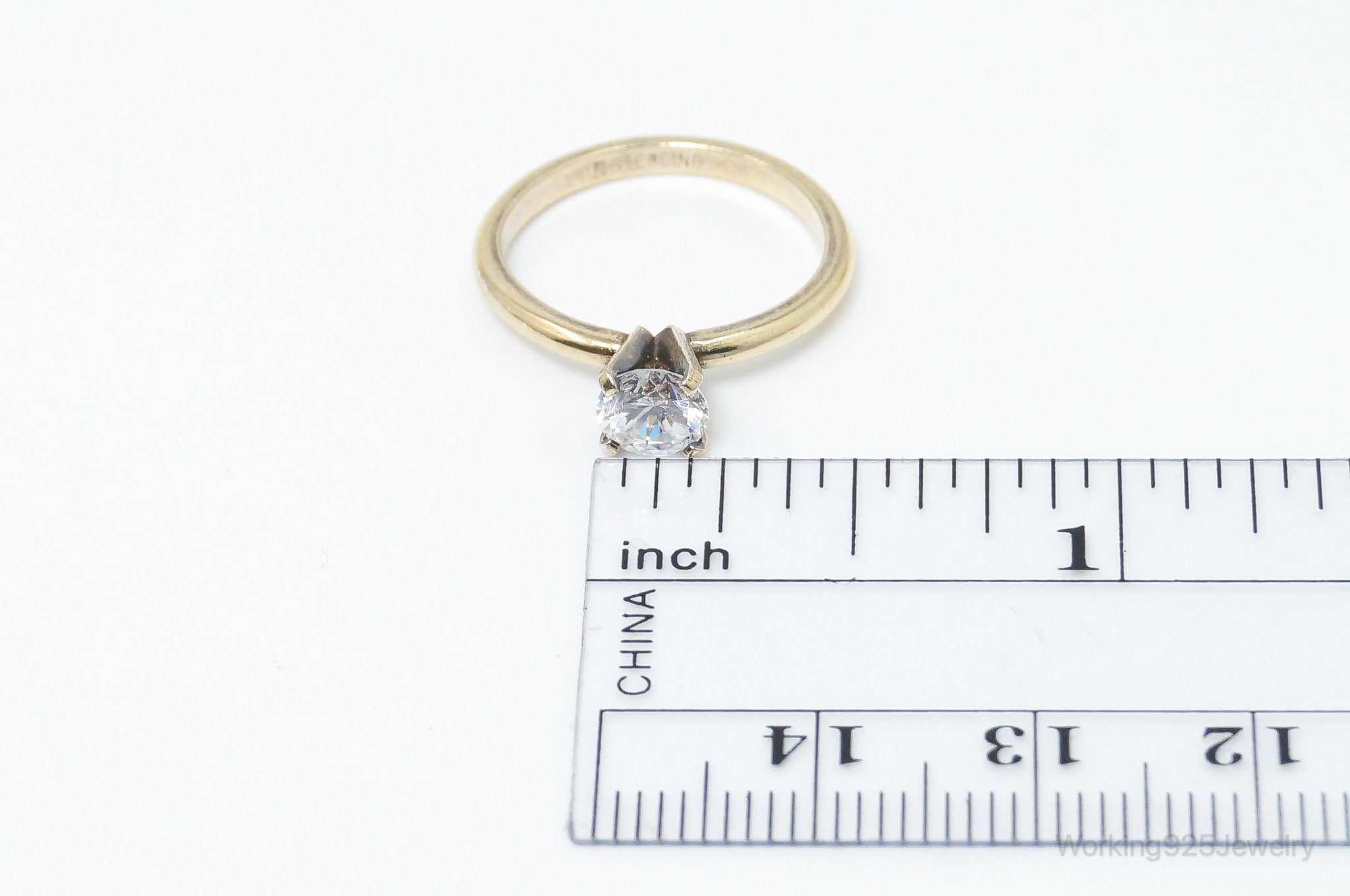 Vintage Cubic Zirconia Gold Tone Sterling Silver Ring Size 5