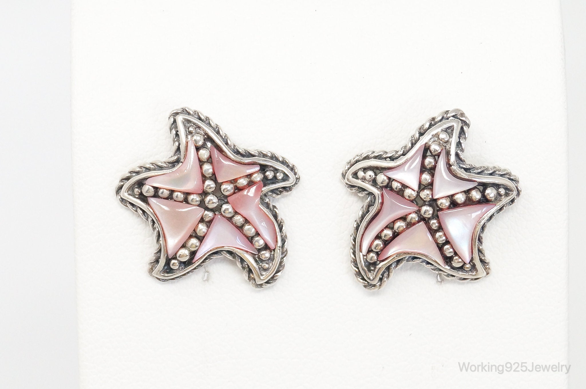 Designer CFJ Pink Mother Of Pearl Starfish Sterling Silver Earrings