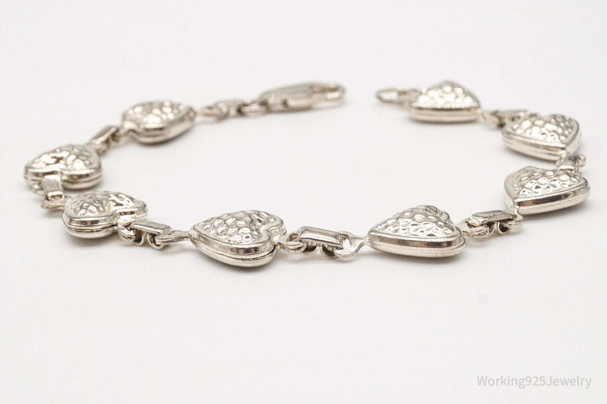 Vintage Italian Puffy Hearts Sterling Silver Link Bracelet