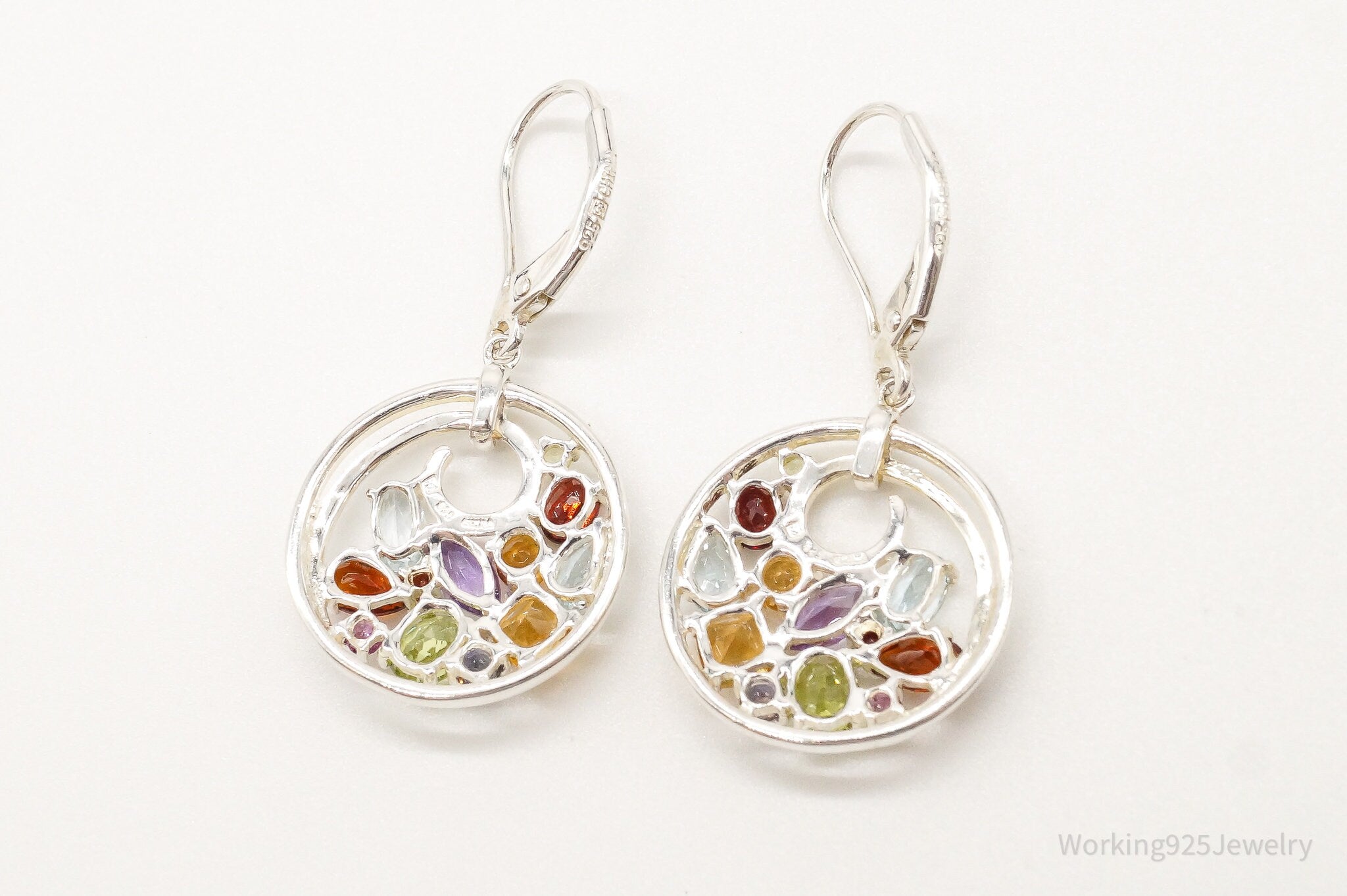 Multi Gemstones Sterling Silver Dangle Earrings