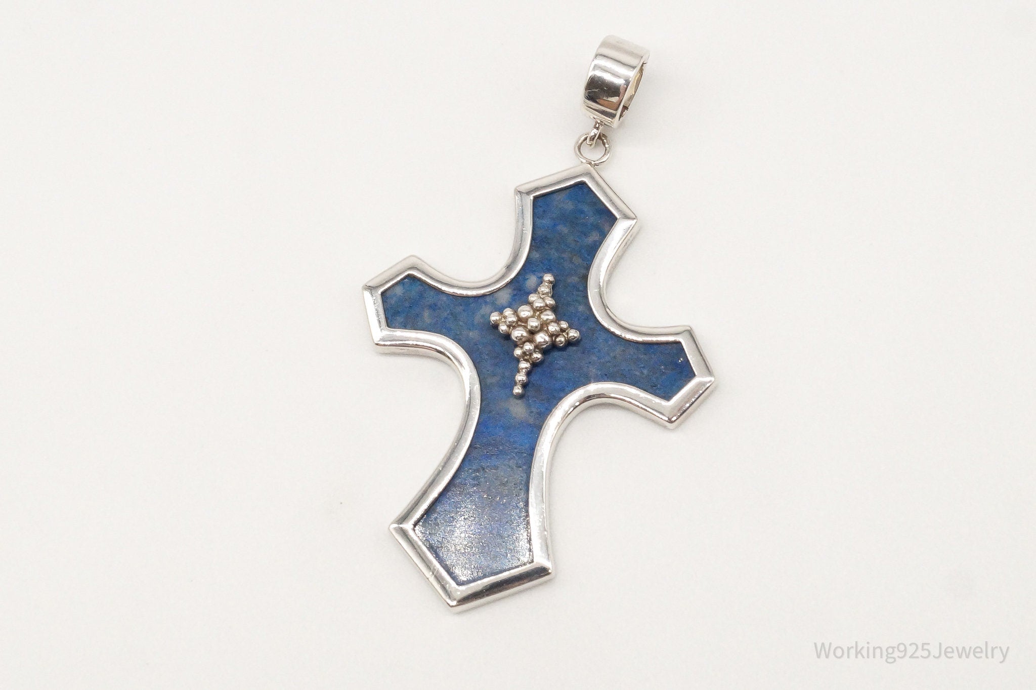 Designer Whitney Kelly Large Lapis Lazuli Cross Sterling Silver Pendant