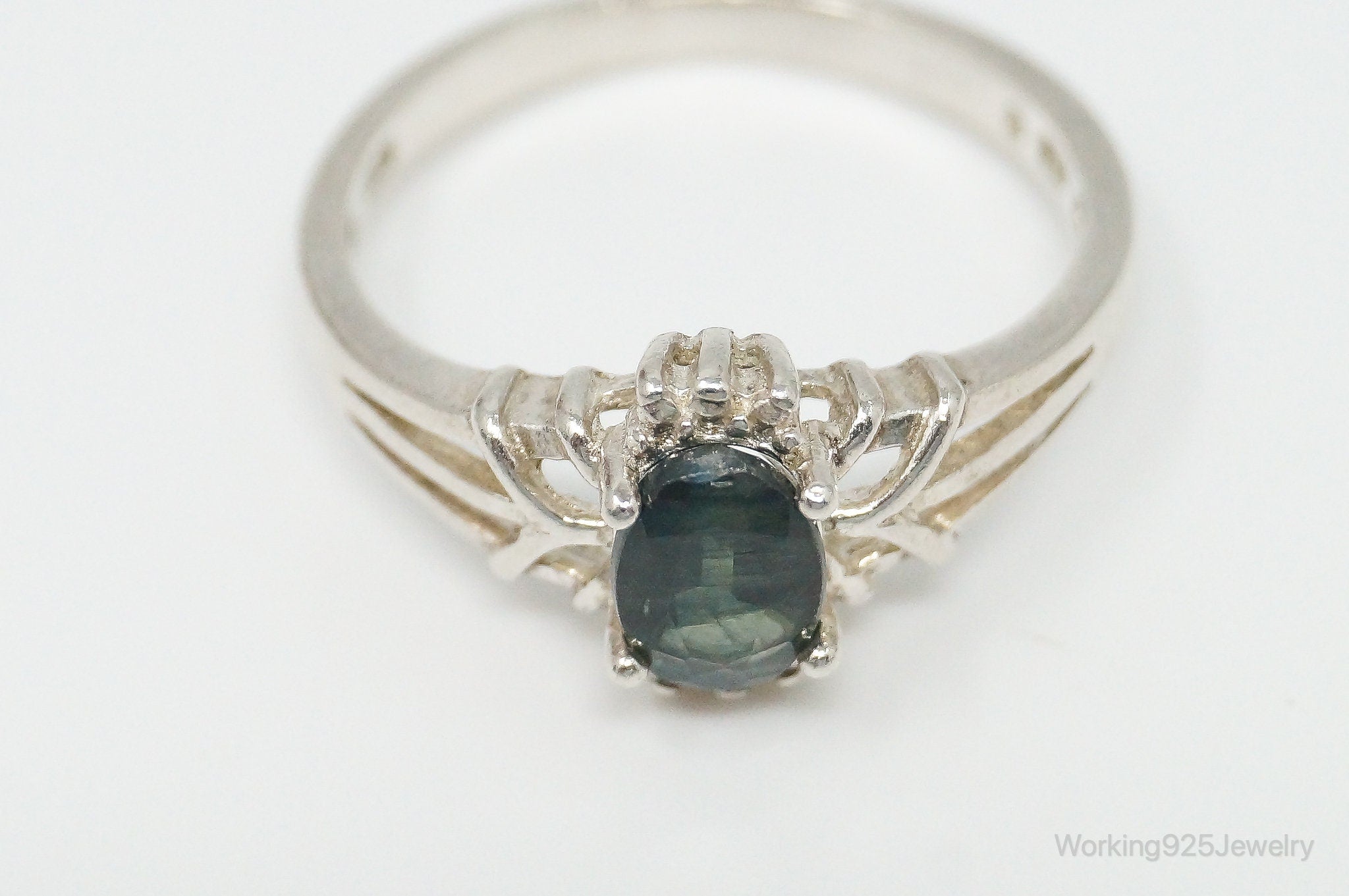 Vintage Green Blue Gemstone Sterling Silver Ring - Size 8