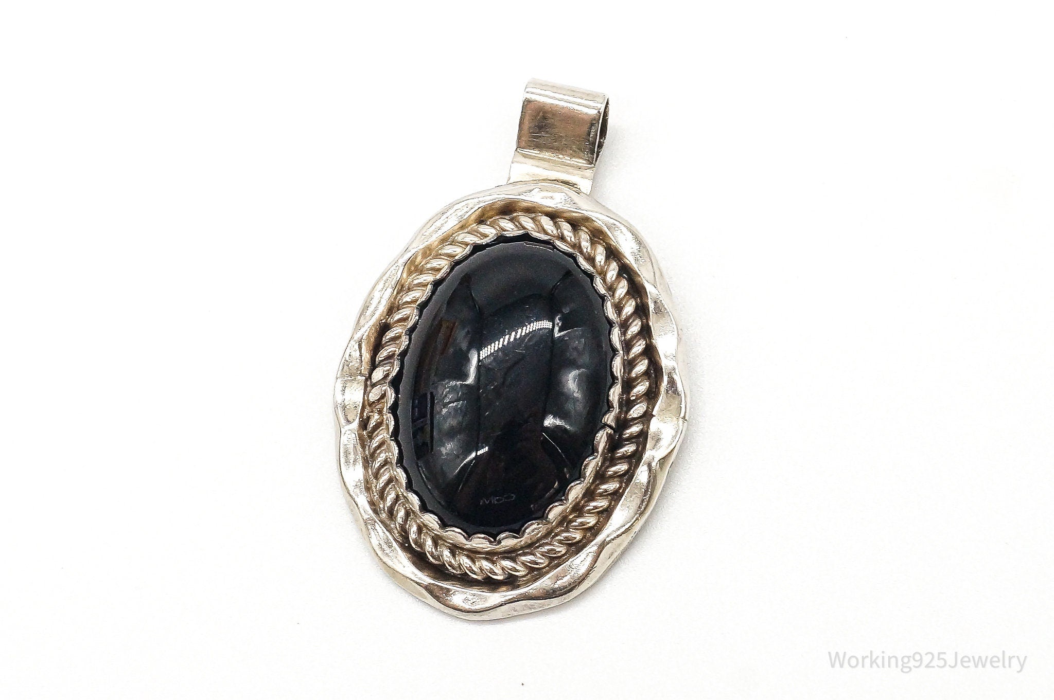 Large Vintage Native American Black Onyx Sterling Silver Pendant