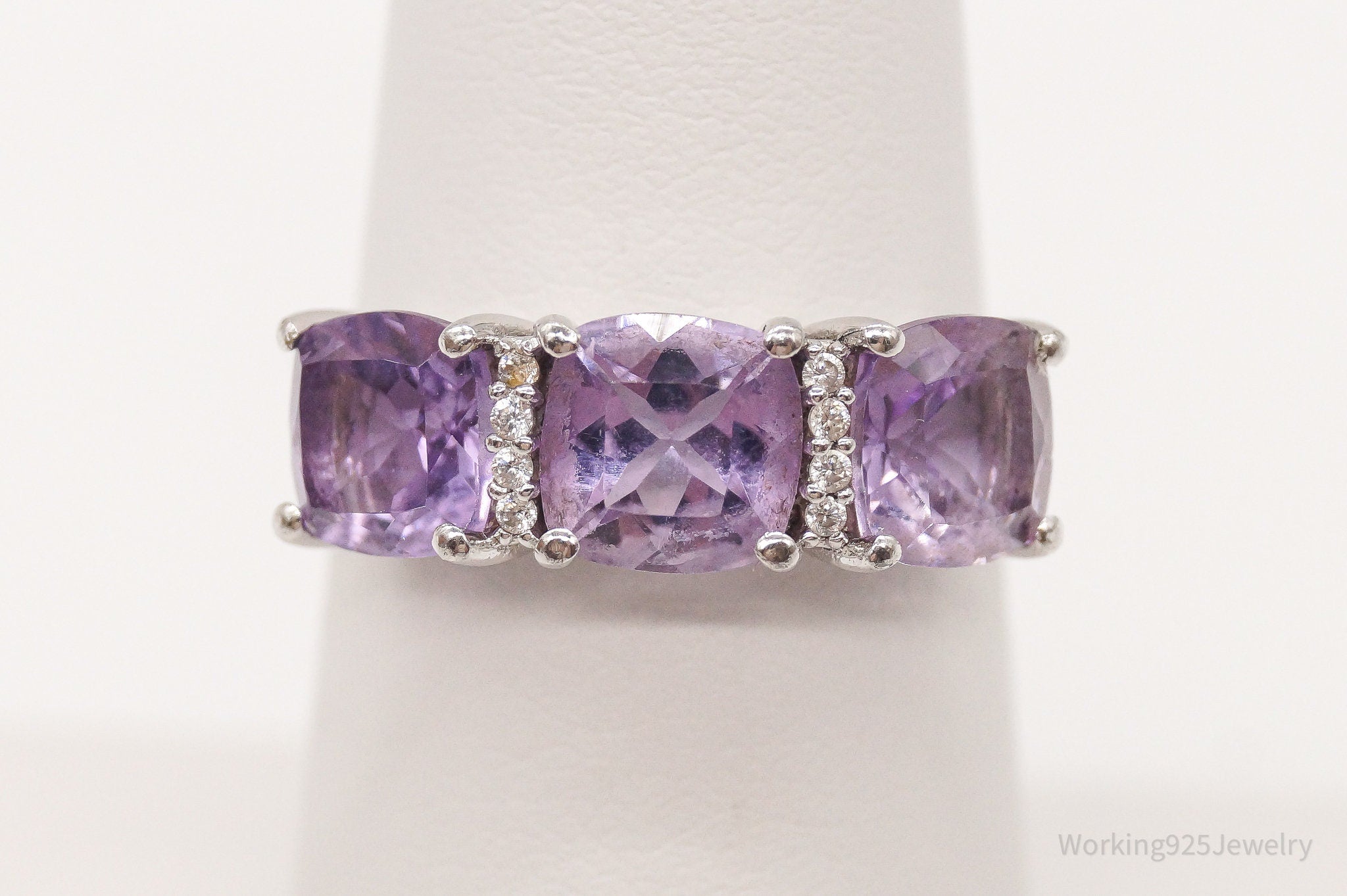 Vintage Amethyst Cubic Zirconia Sterling Silver Ring - Size 6