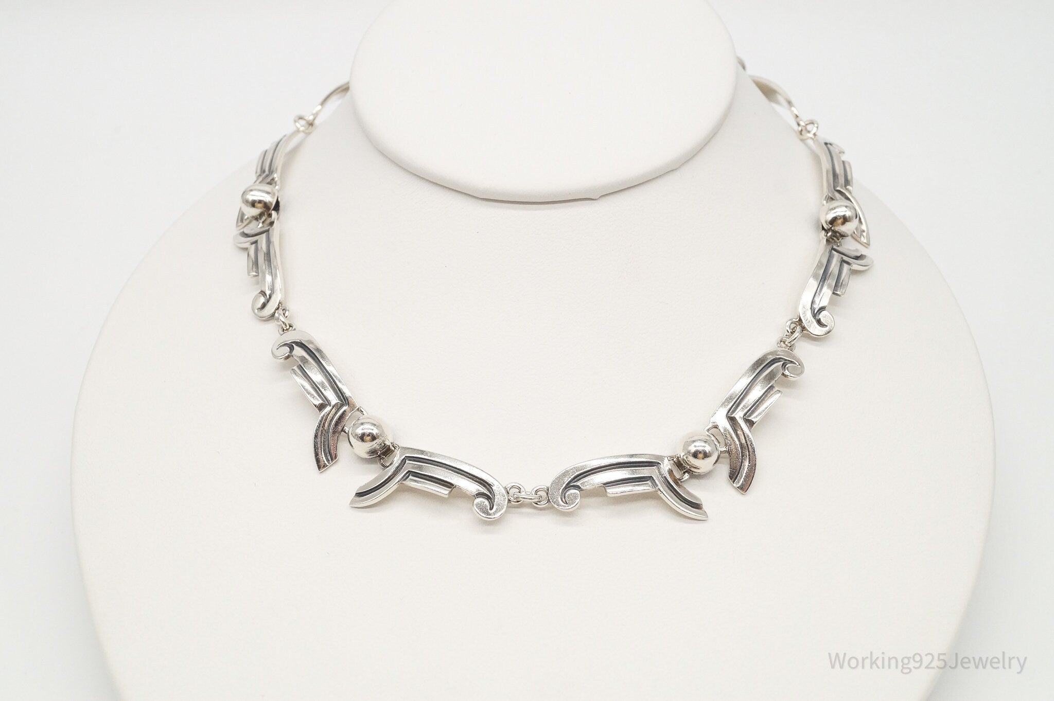 RARE Vintage Victoria Of Taxco Mexico Modernist Sterling Silver Necklace