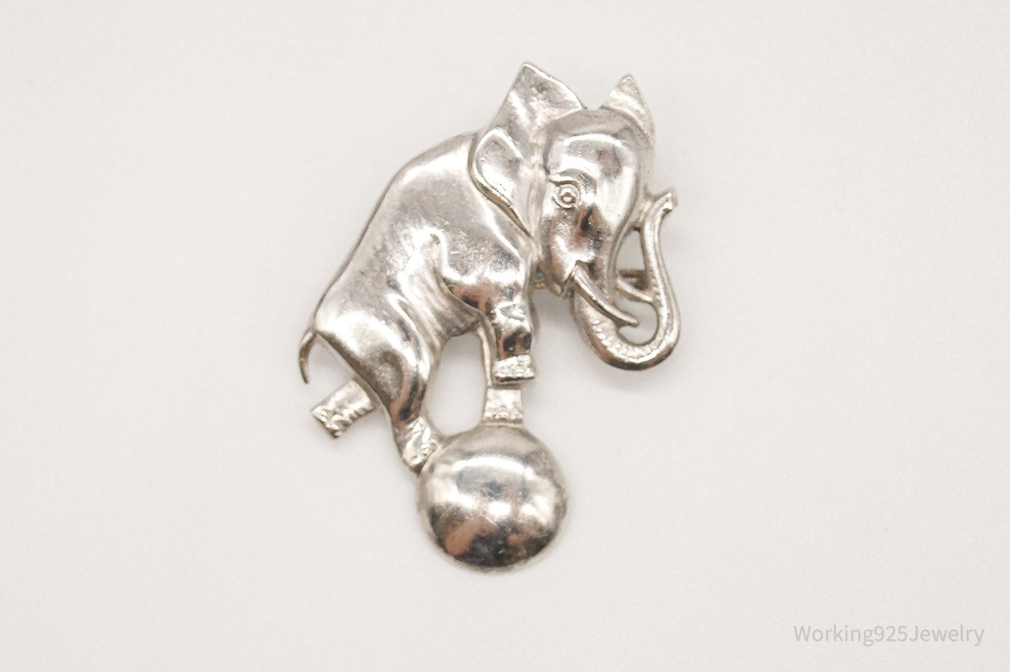 Antique Circus Elephant On Ball 800 Silver Brooch Pin