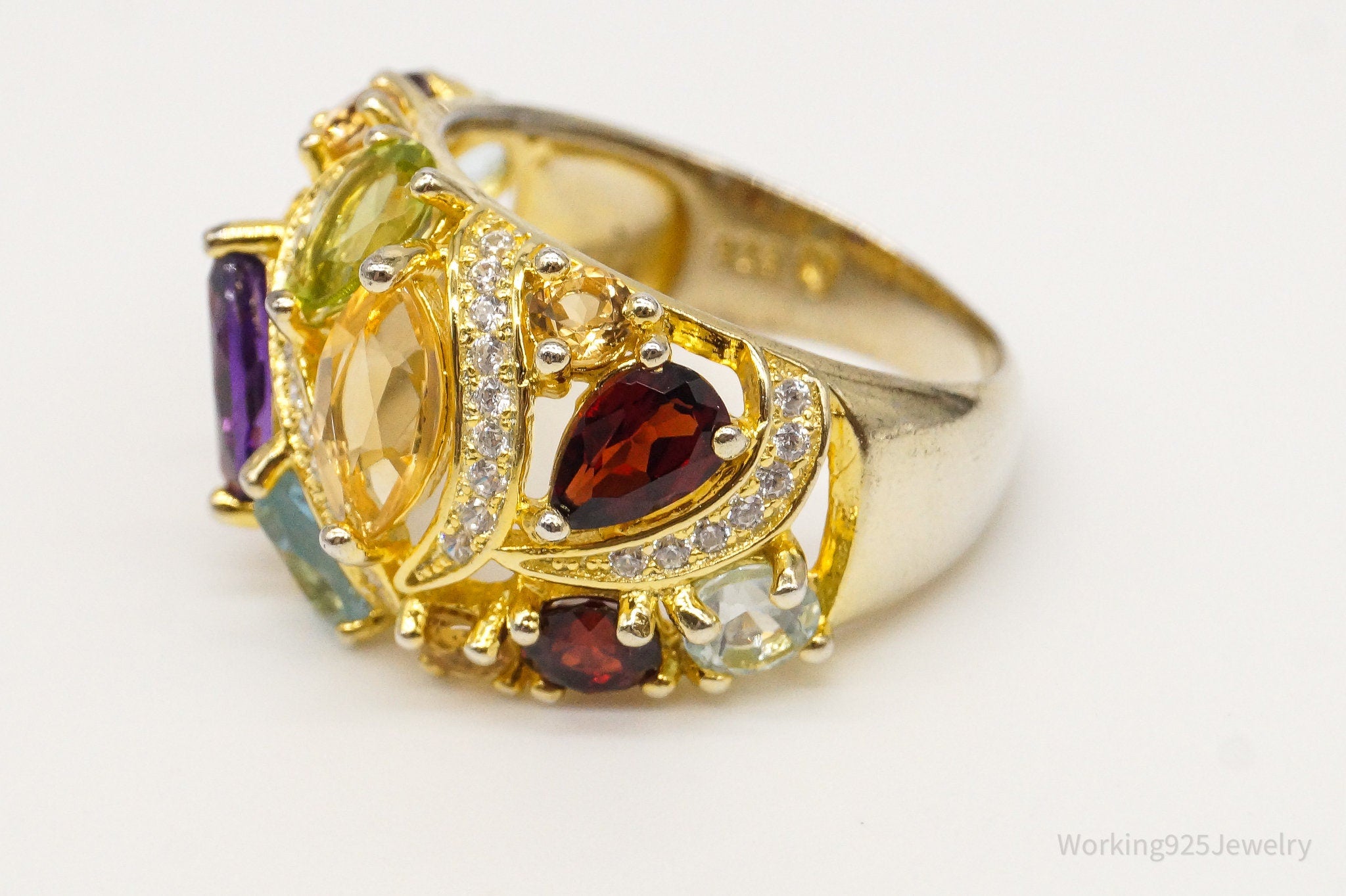 Multiple Gemstone Gold Vermeil Sterling Silver Ring - Size 7