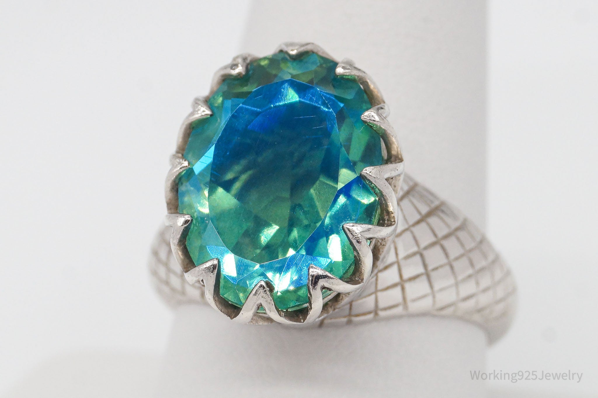 Vintage Green Blue Mystic Topaz Sterling Silver Ring - Size 9.75