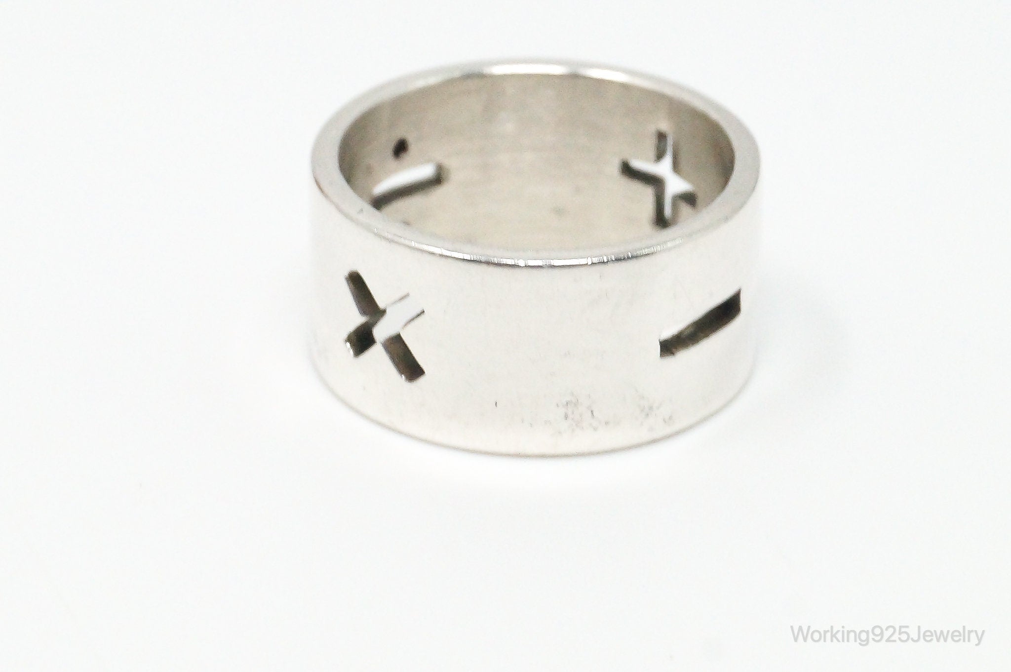Sleek Modern Basic Mathematical Symbols Sterling Silver Band Ring - Size 8.25