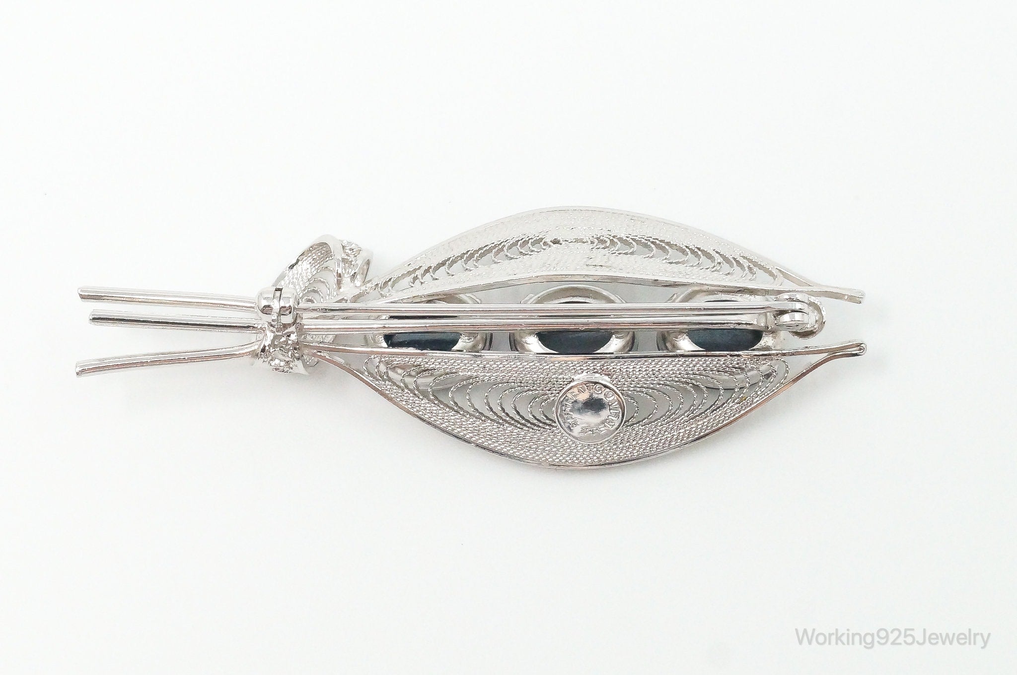 Vintage Designer Sorrento Hematite Filigree Sterling Silver Brooch Pin