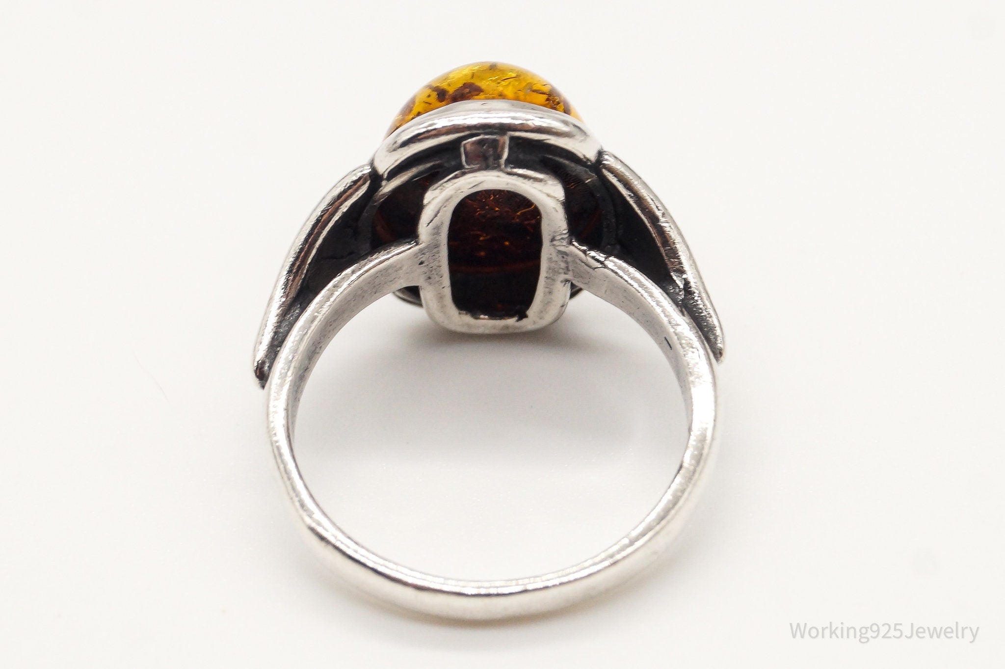 Vintage Amber Sterling Silver Ring - Size 6