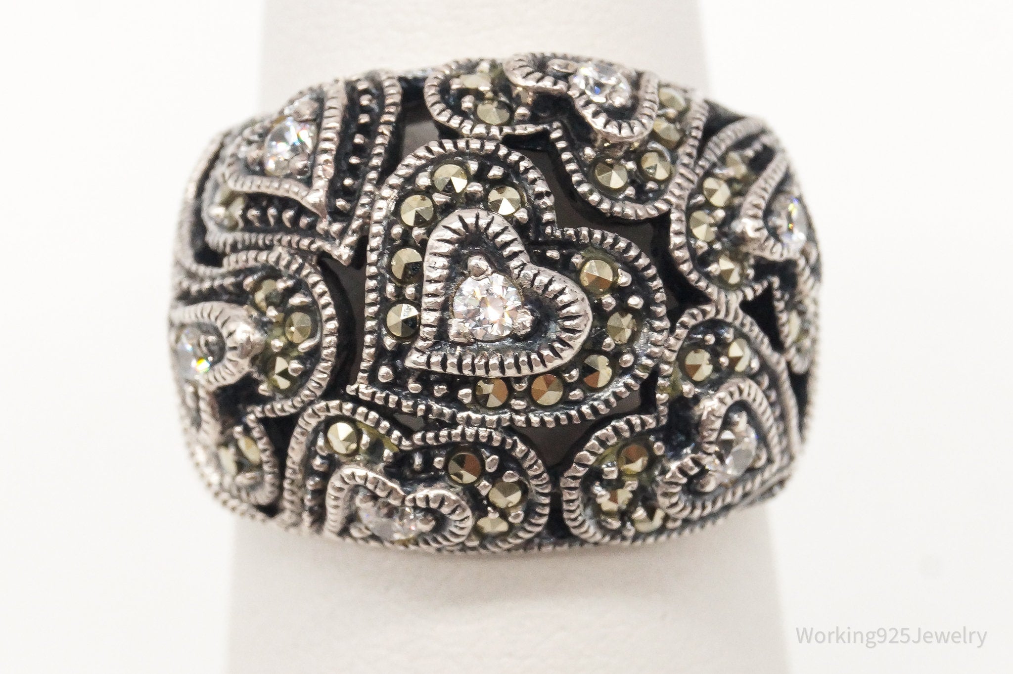 Vintage Judith Jack Cubic Zirconia Marcasite Sterling Silver Ring - Size 6.25