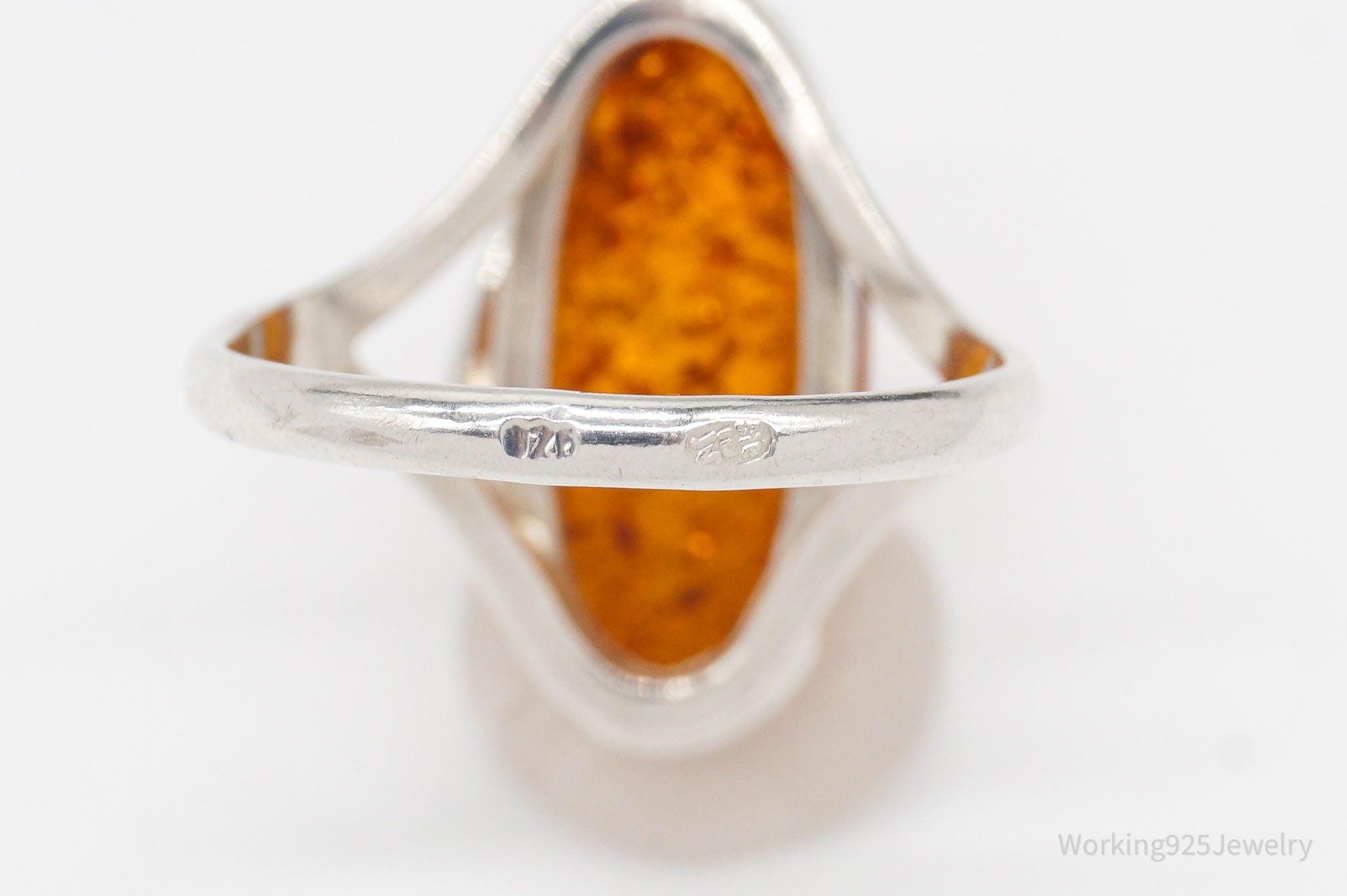 Vintage Amber Modernist Sterling Silver Ring - Size 8.25