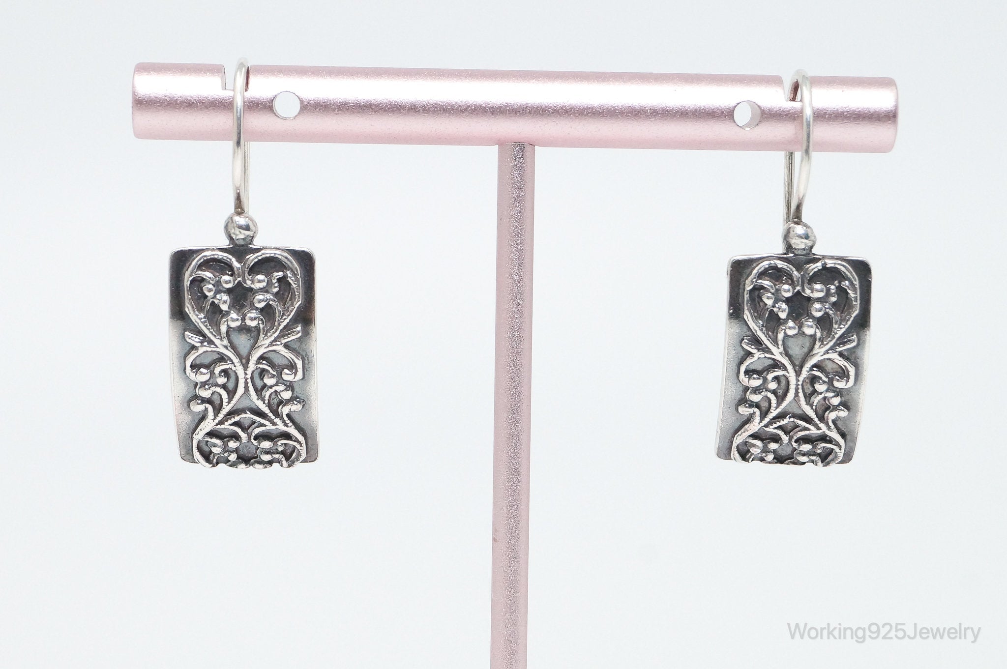 Vintage Designer Silpada Scroll Heart Square Sterling Silver Earrings