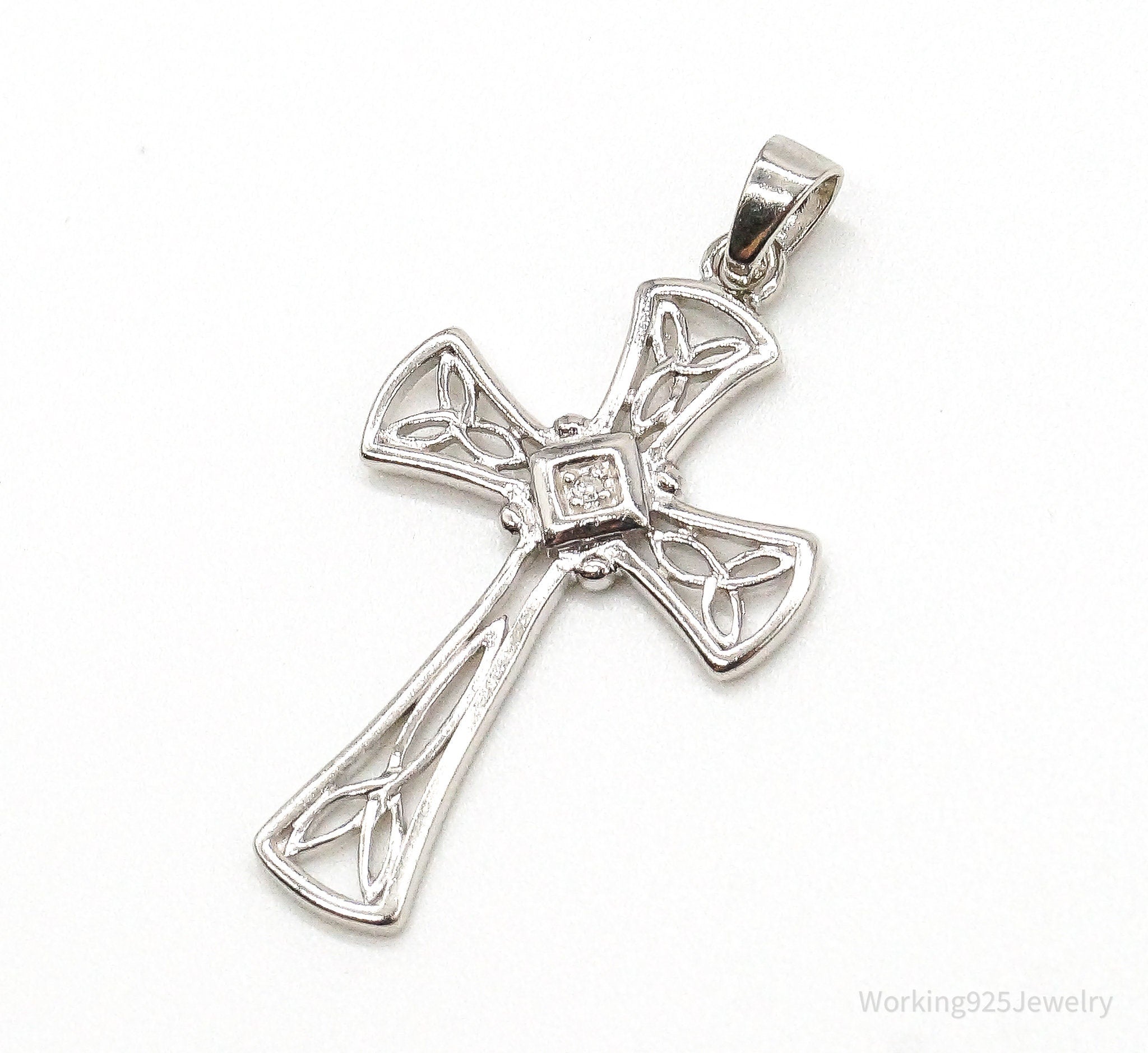 Vintage Diamond Celtic Cross Sterling Silver Pendant