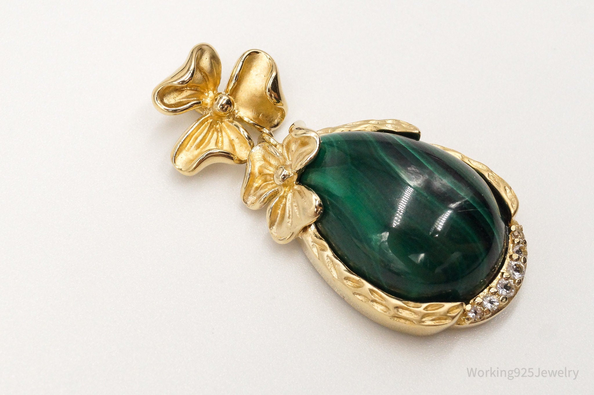 Designer Ross Simons Malachite Cubic Zirconia Gold Over Sterling Silver Pendant