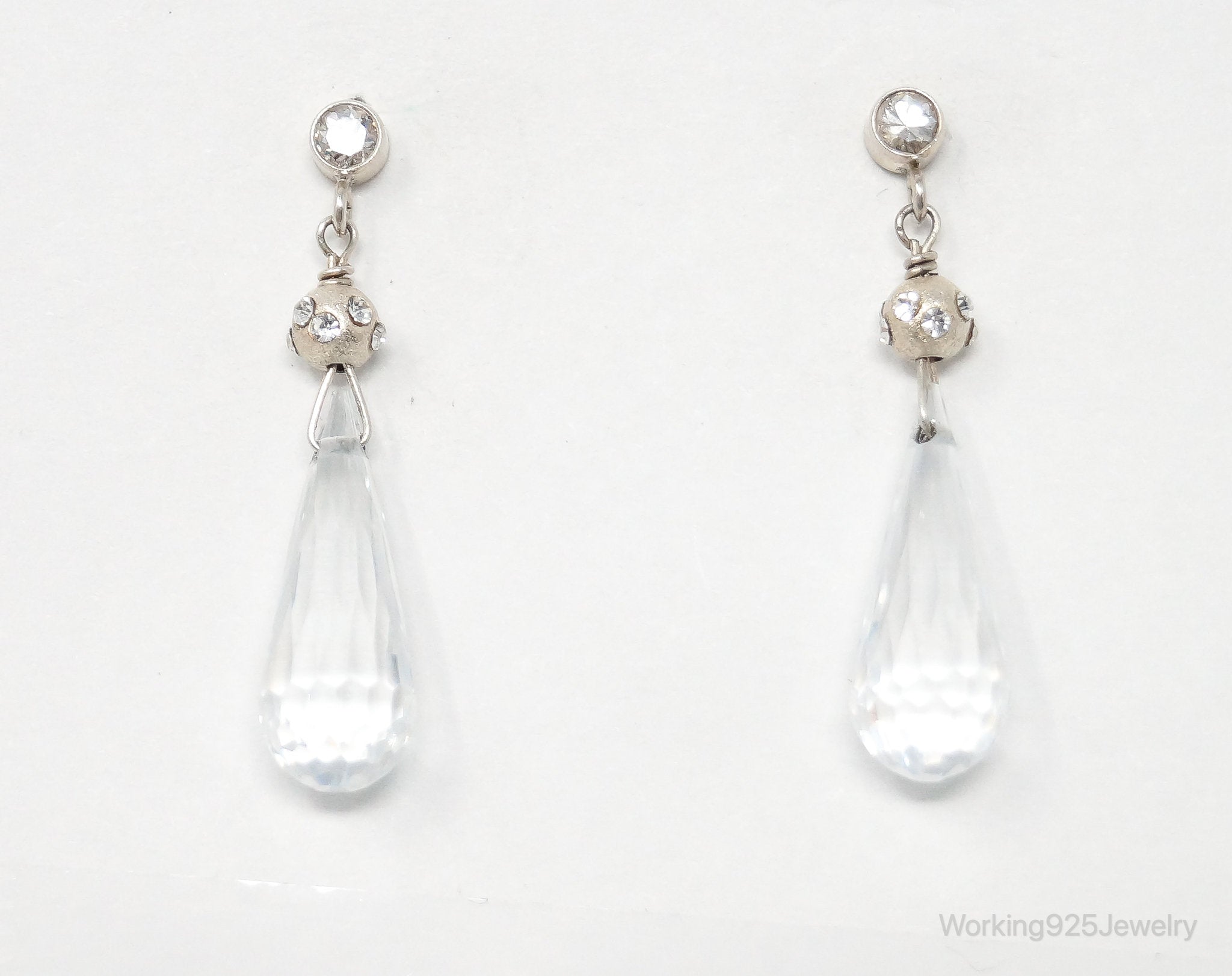 Vintage Cubic Zirconia Glass Sterling Silver Earrings