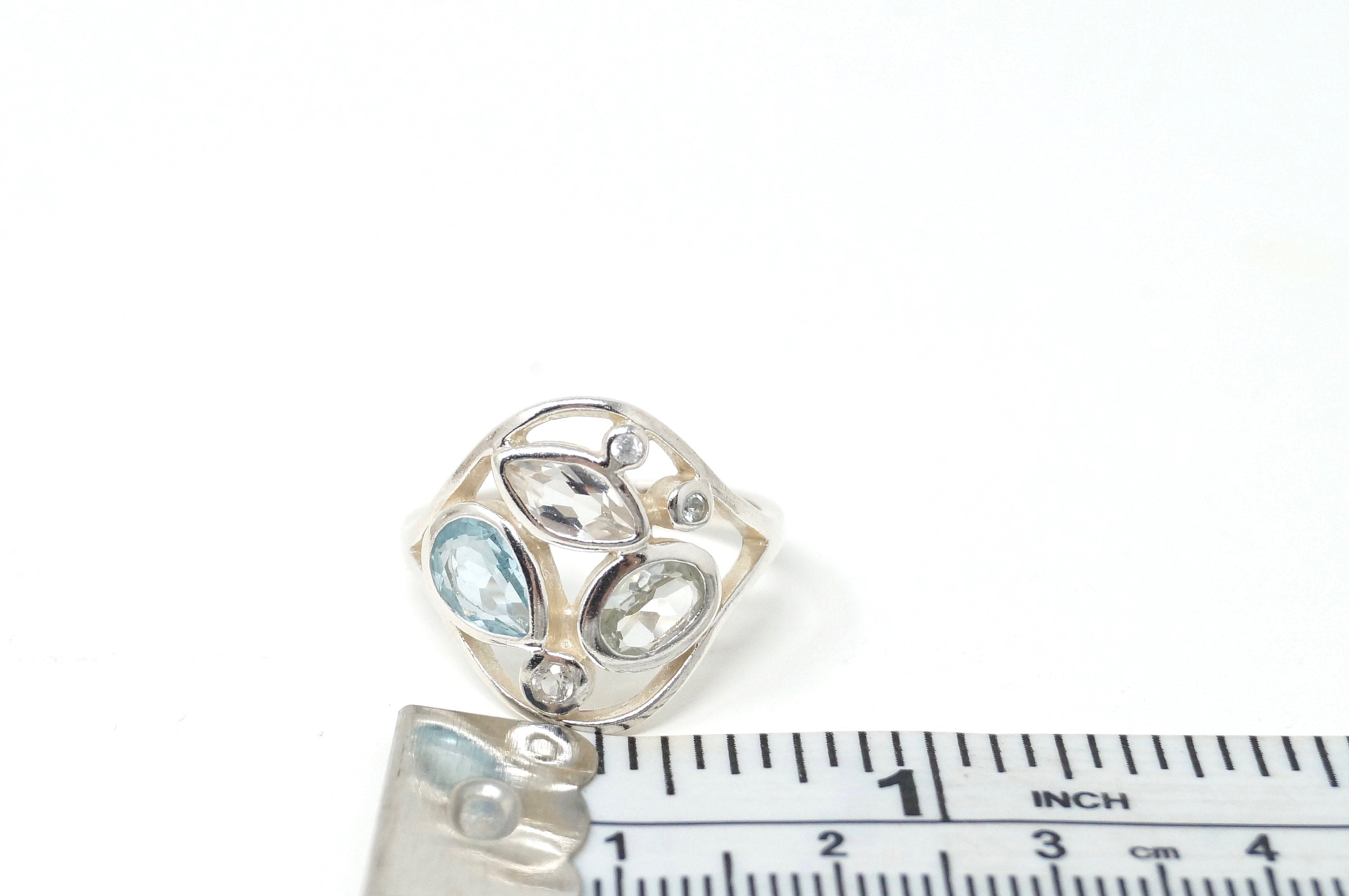 Elegant Vintage Designer BOMA Blue Topaz Aquamarine Sterling Silver Ring Size 6