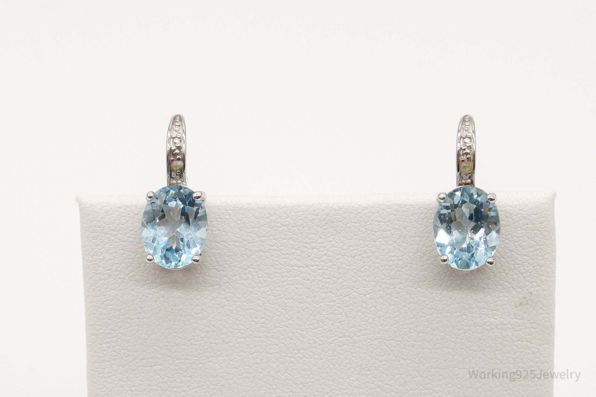 Vintage Designer DBJ Blue Topaz Diamond Sterling Silver Earrings