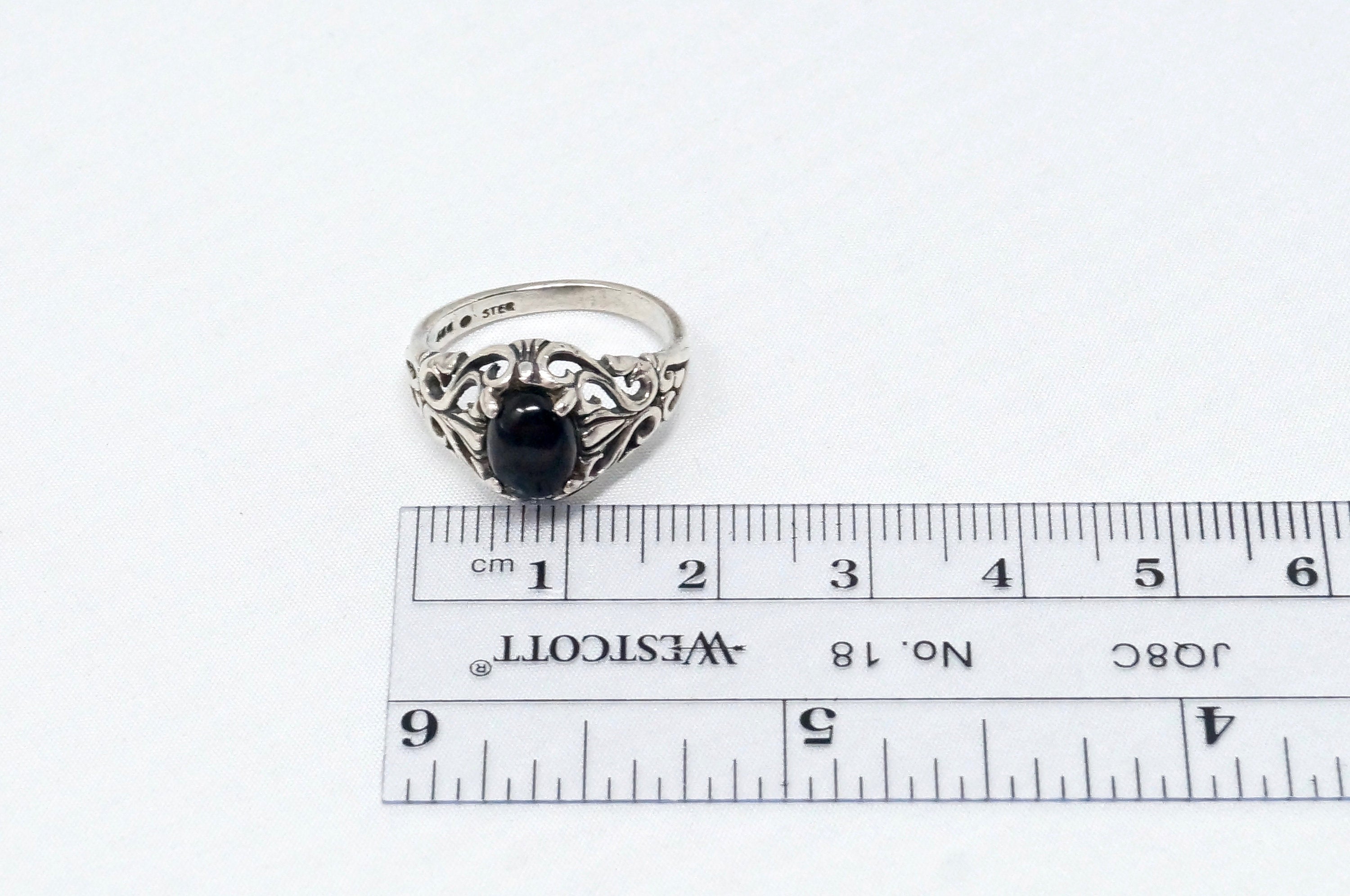 Vintage Kabana KBN Black Onyx Motif Swirl Sterling Silver Ring - Size 5.75