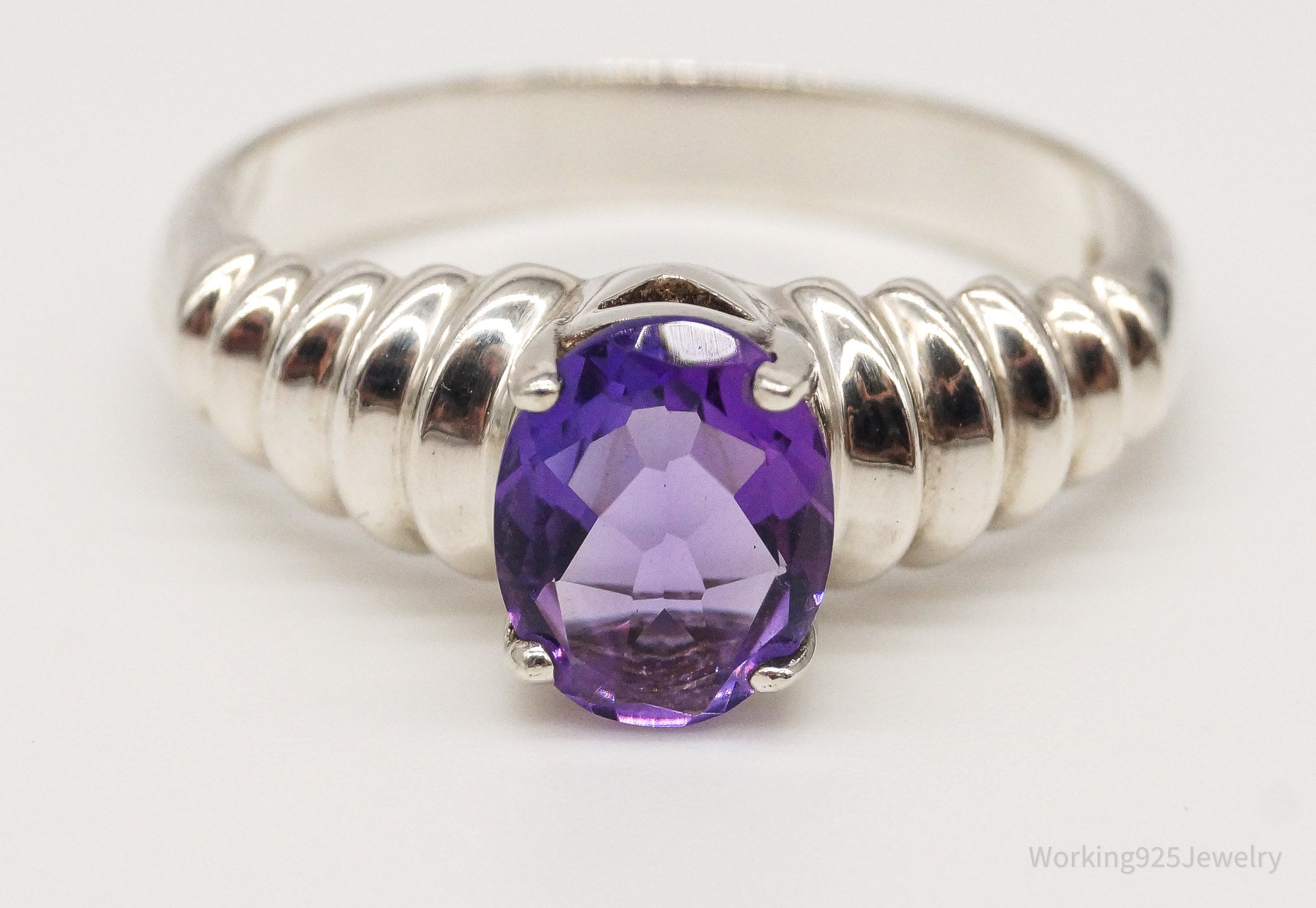 Vintage Amethyst Sterling Silver Ring - Size 10.75