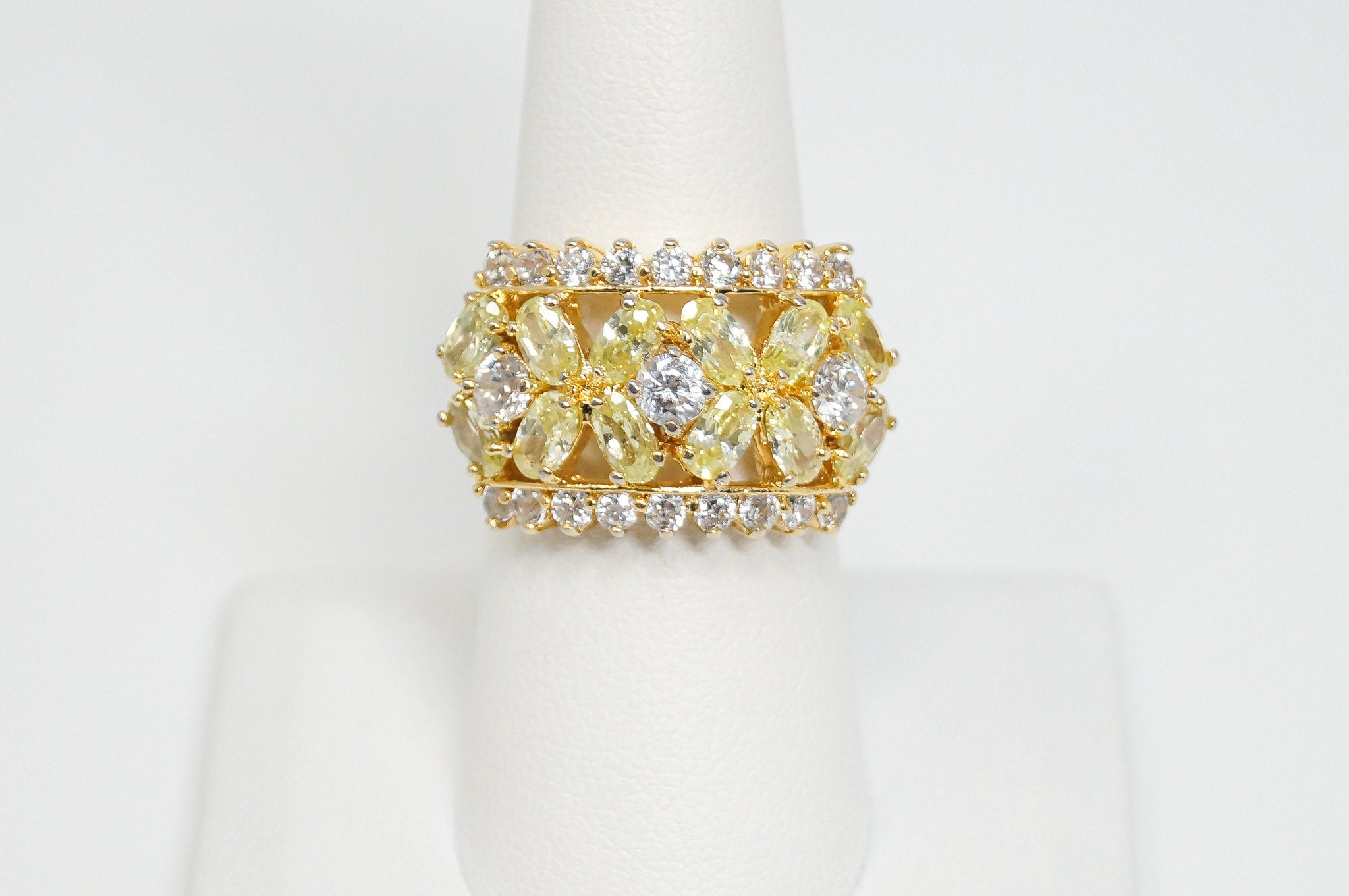 Vintage Designer Citrine Cz Gold Vermeil Statement Ring Sterling Silver -Sz 7.75