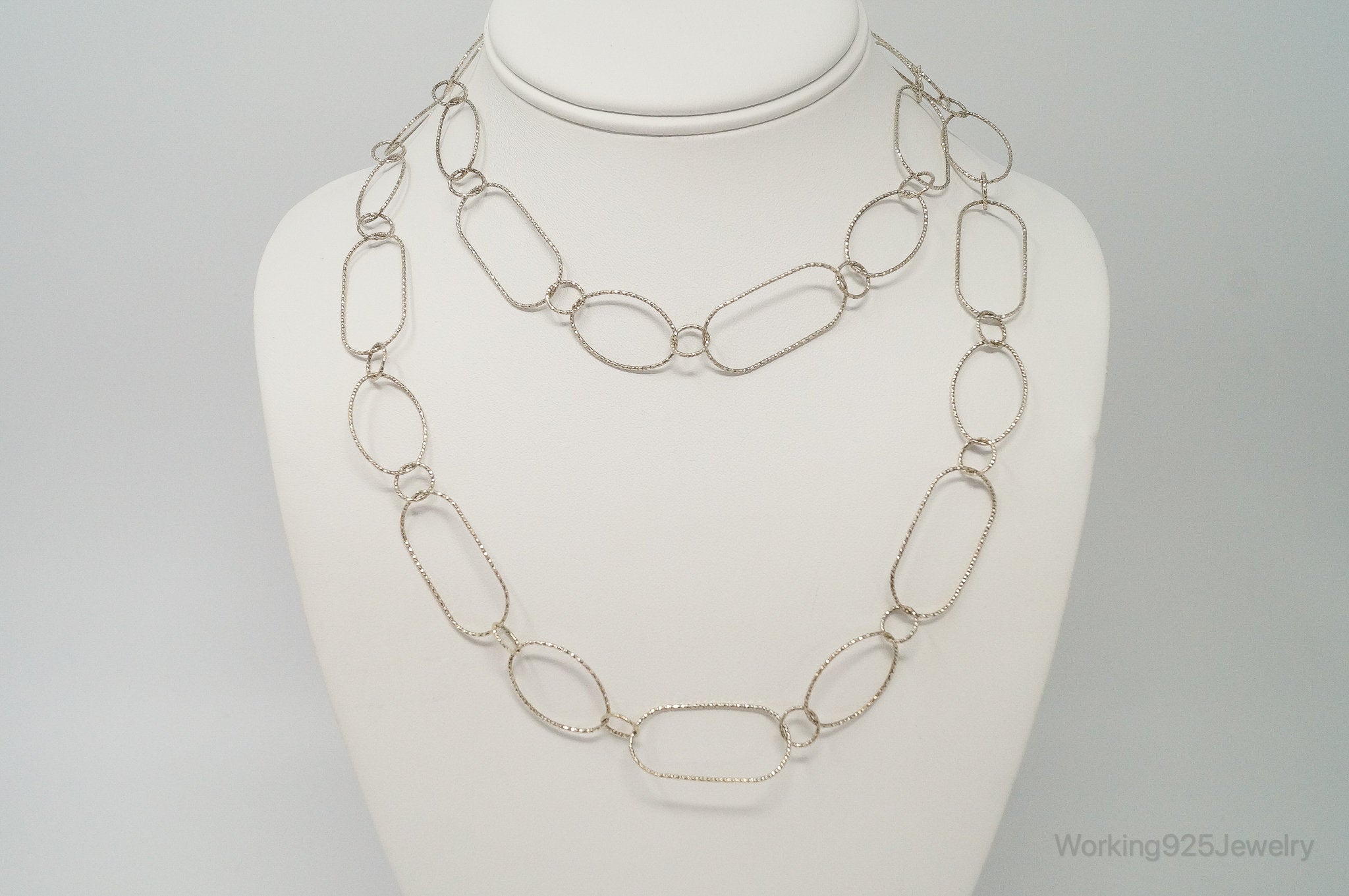 Long Designer Silpada Oval Link Textured Sterling Silver Necklace