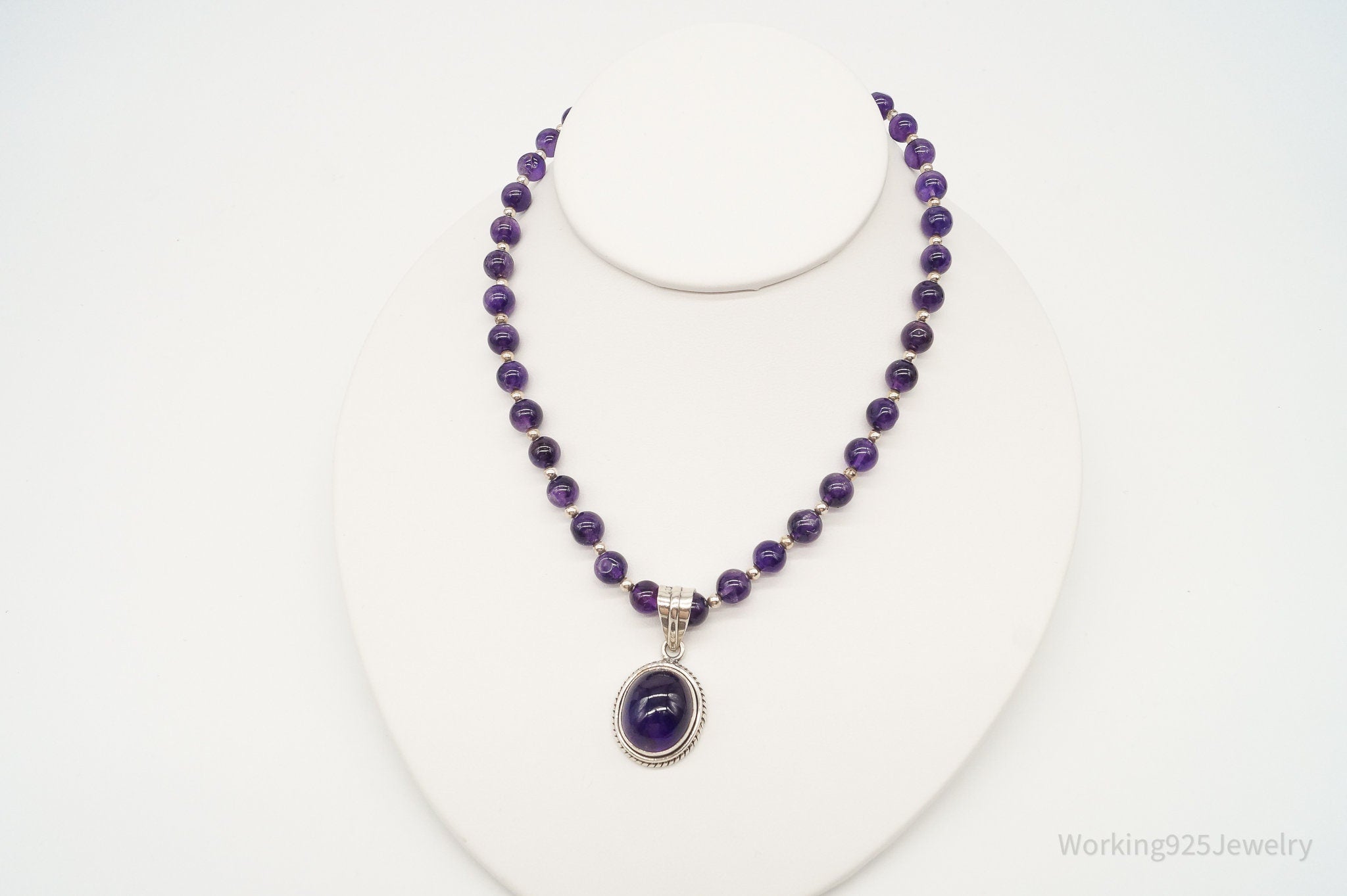 Vintage Amethyst Bead Sterling Silver Necklace