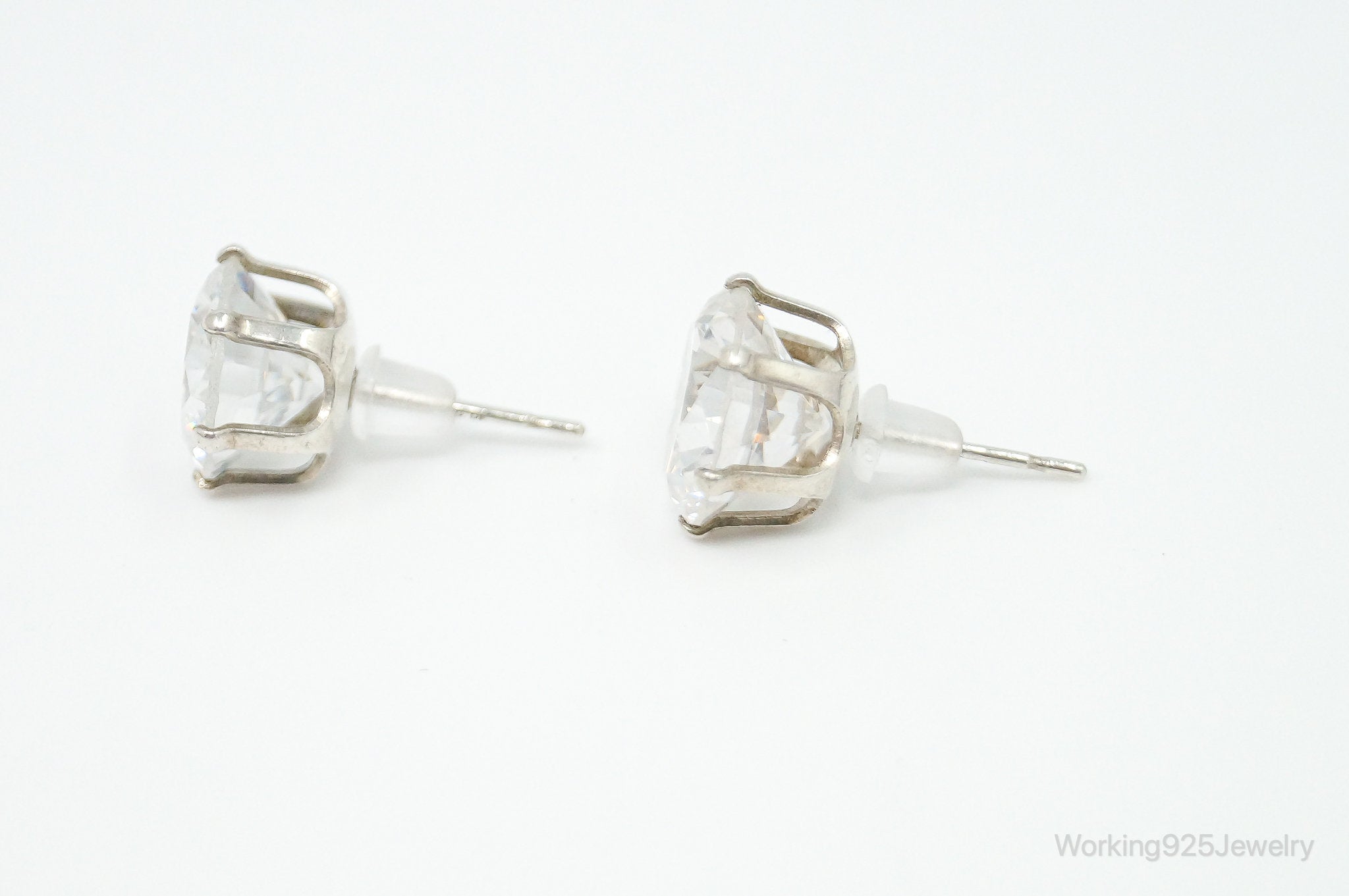 Large Cubic Zirconia Sterling Silver Stud Post Earrings