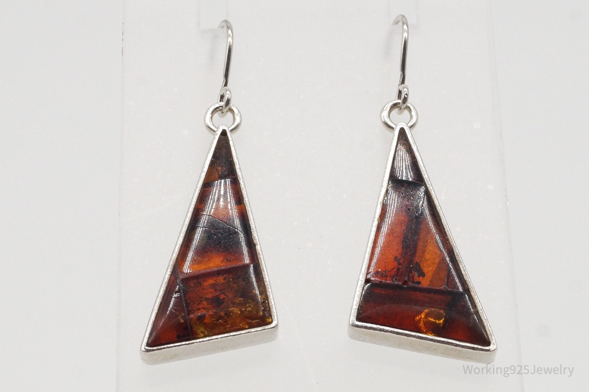 Vintage Amber Modernist Sterling Silver Earrings