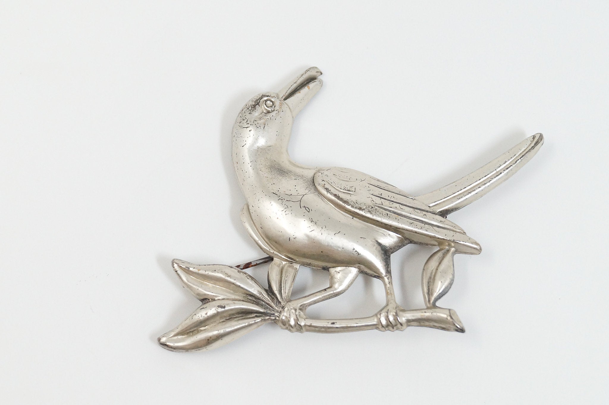 Rare Vintage Coro Bird On Branch Sterling Silver Pin Brooch